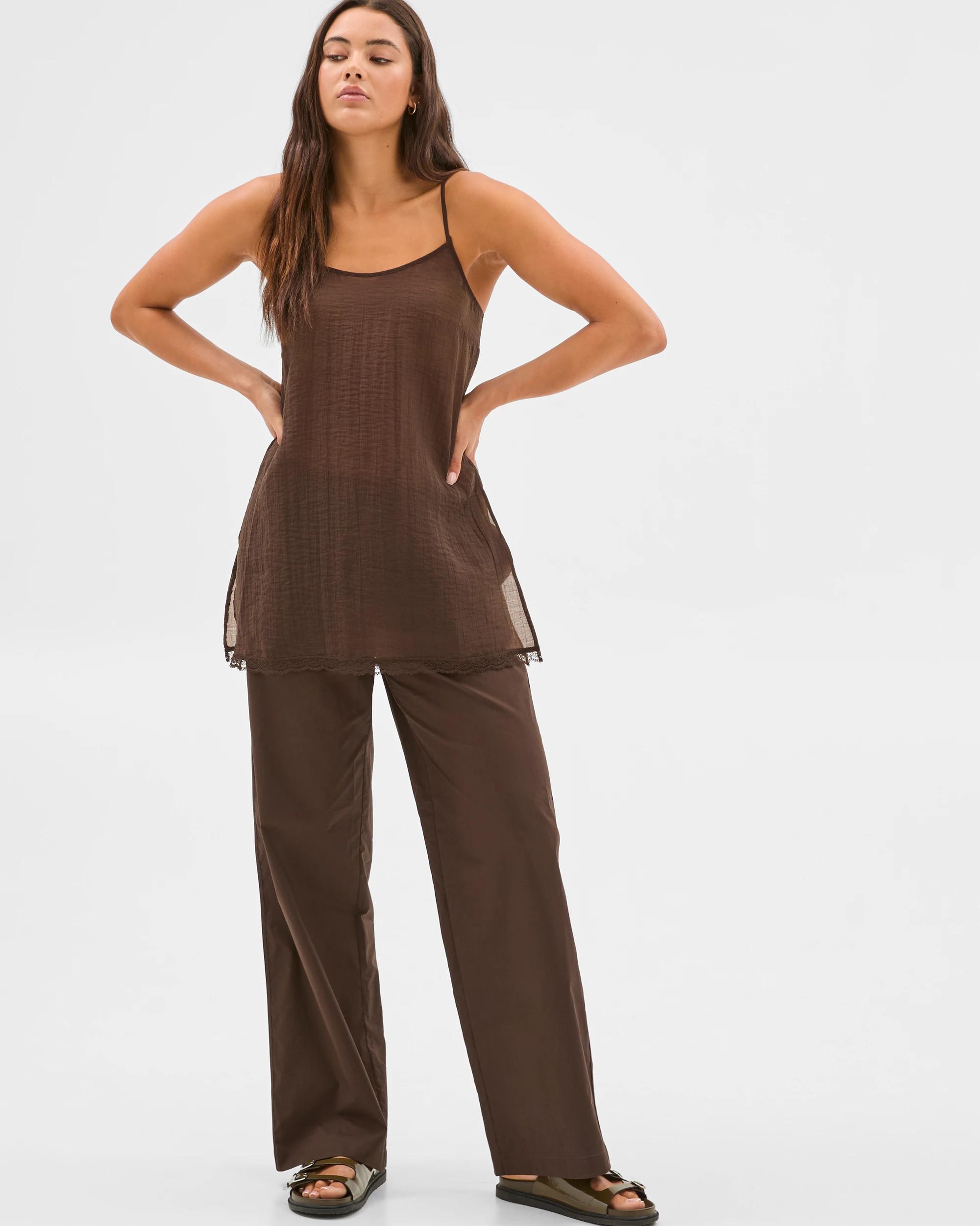 1 Sheer Tunic Strappy Cami - Lily Loves DEEP BROWN, 1 of 7