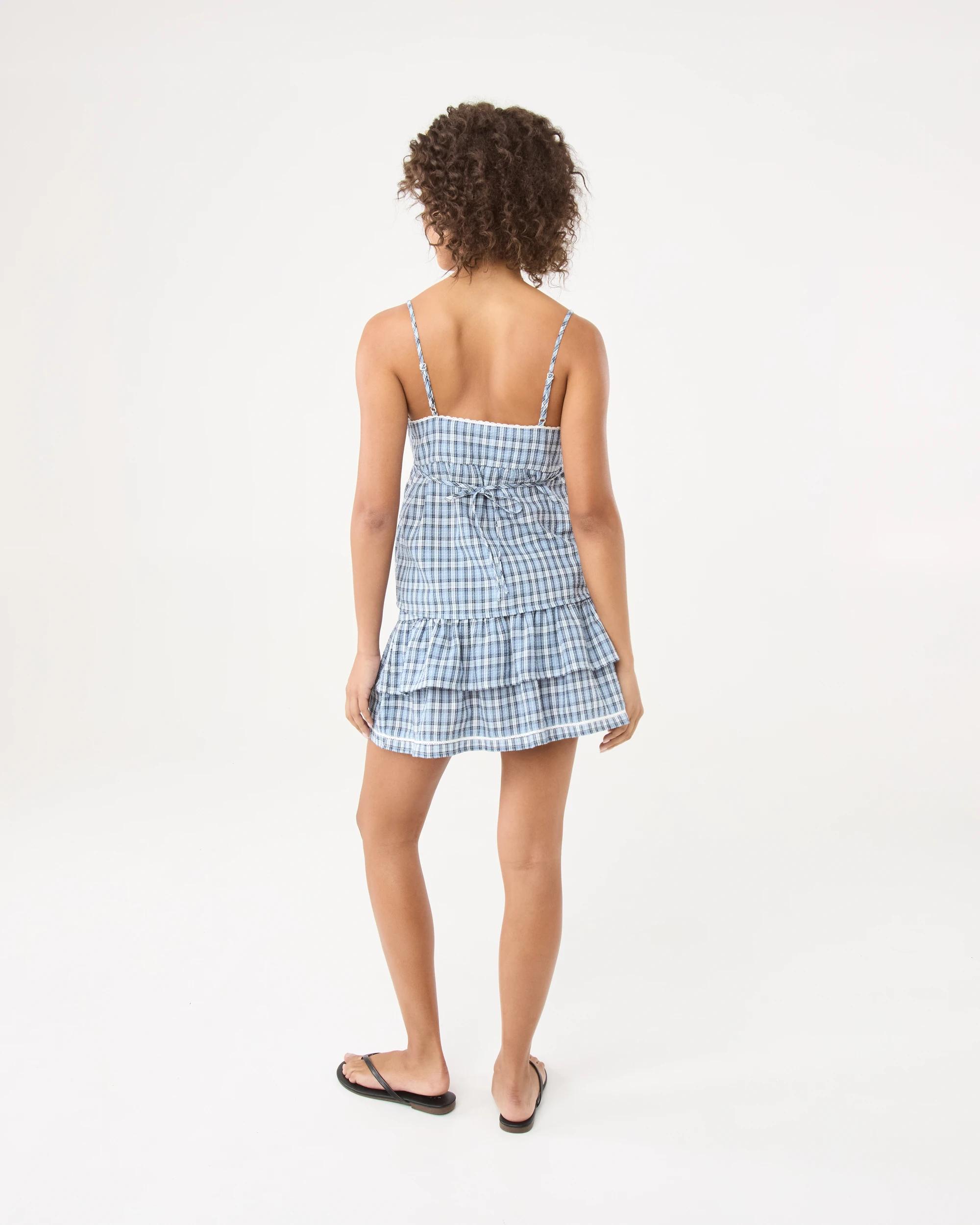 6 Sleeveless V-Neck Check Cami Blue Check, 6 of 10