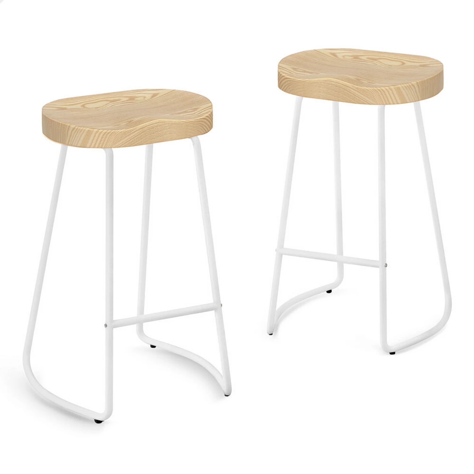 1 Alfordson 2x Bar Stools 75cm Tractor Kitchen Wooden Vintage Retro Chair - Natural, 1 of 10