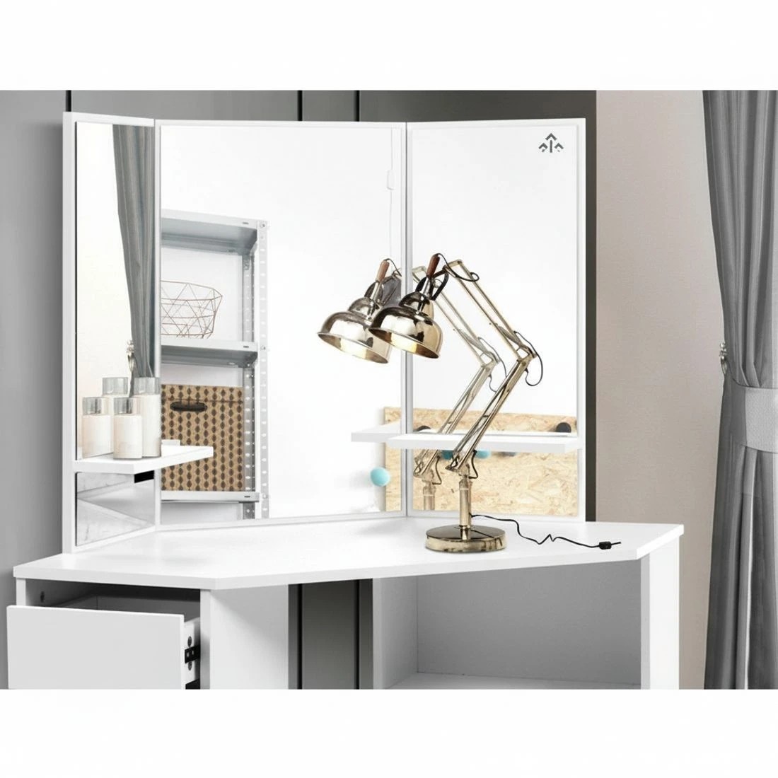 7 Artiss Dressing Table Stool Set Corner 5 Drawers - White, 7 of 8