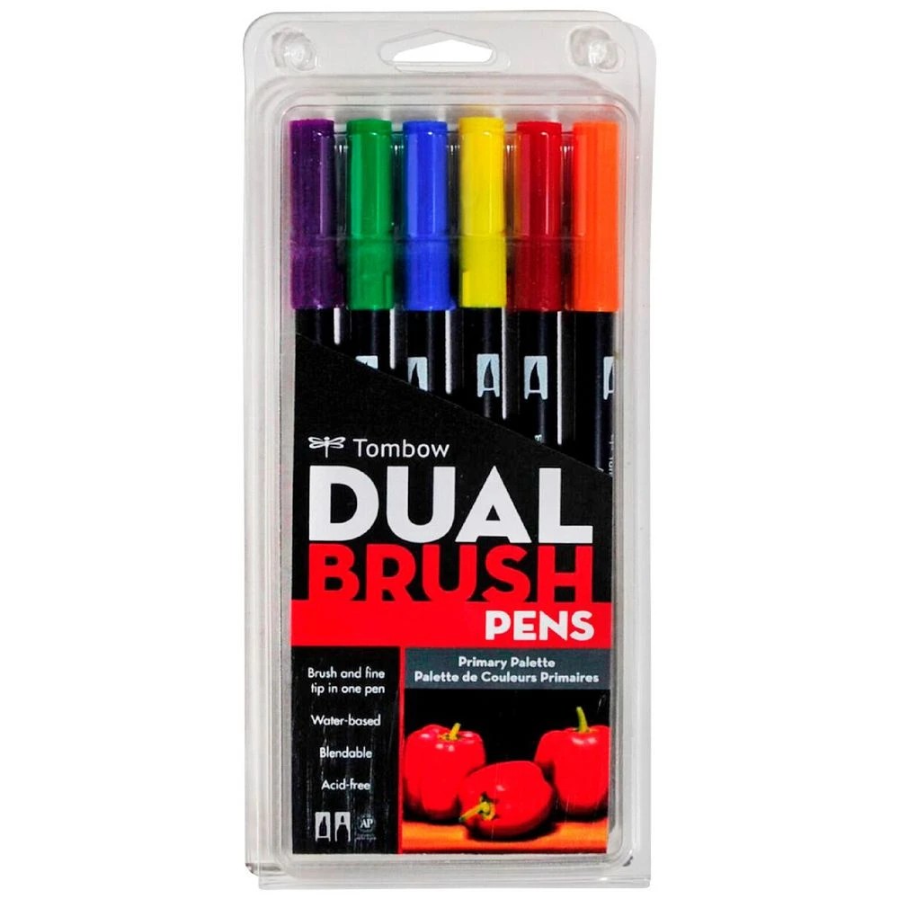 1 Tombow Dual Tip Brush Pens Primary 6 Pack, 1 of 1