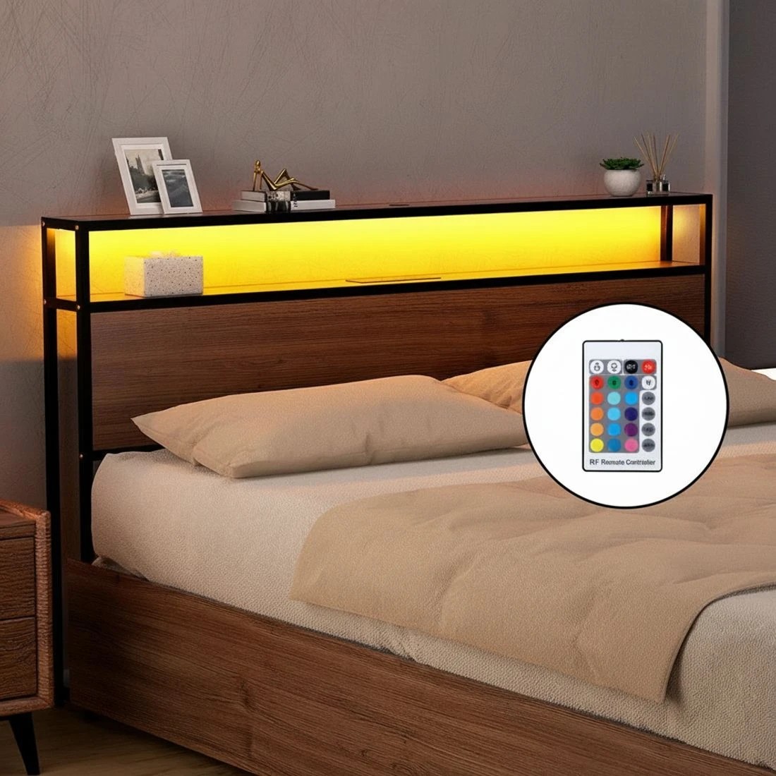 4 Artiss Metal Bed Frame Double Size LED Storage Headboard USB Charge 4 Drawers - Black, 4 of 4