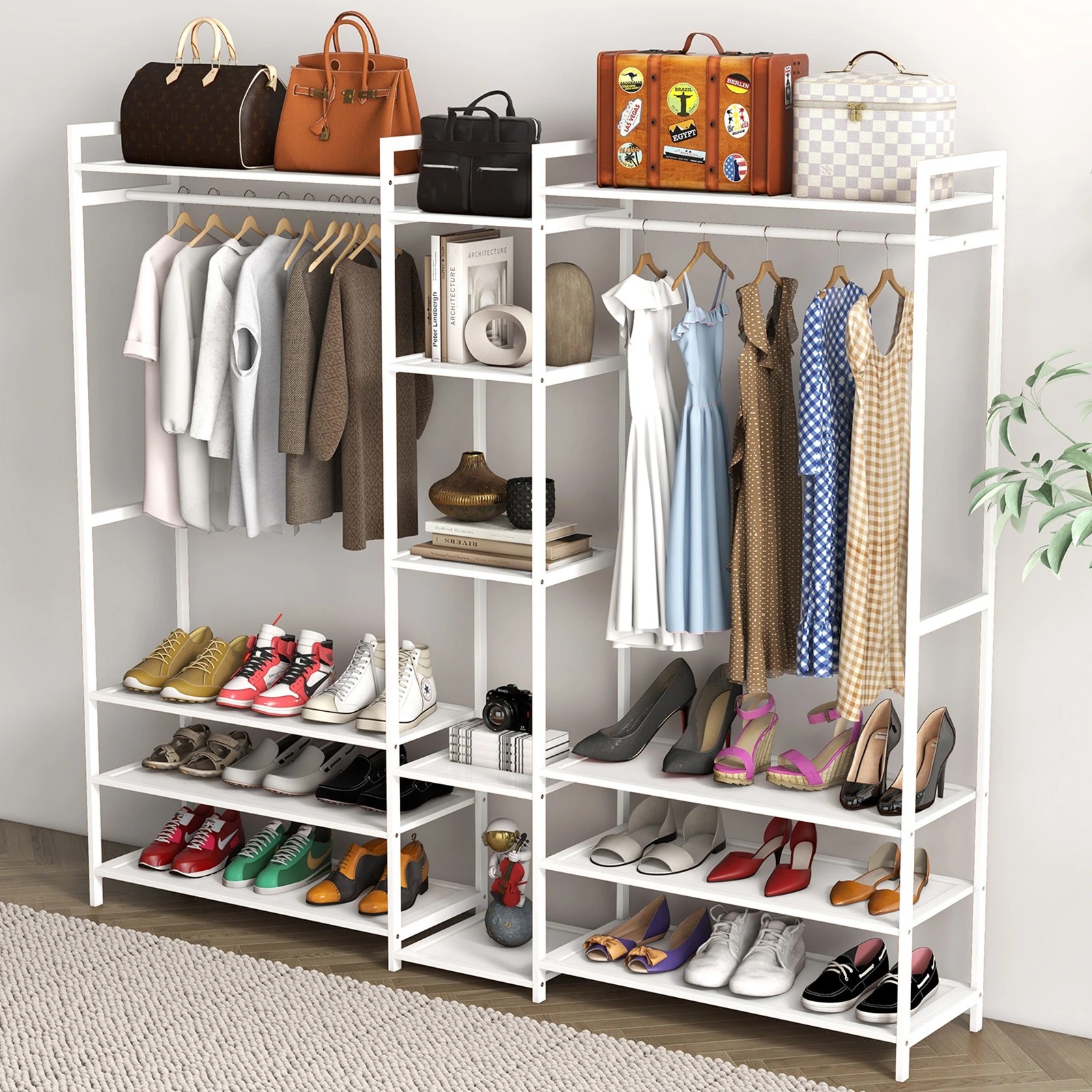 3 Milano Décor Multifunctional Bamboo Clothes Rack Storage Stand Organiser - White, 3 of 10