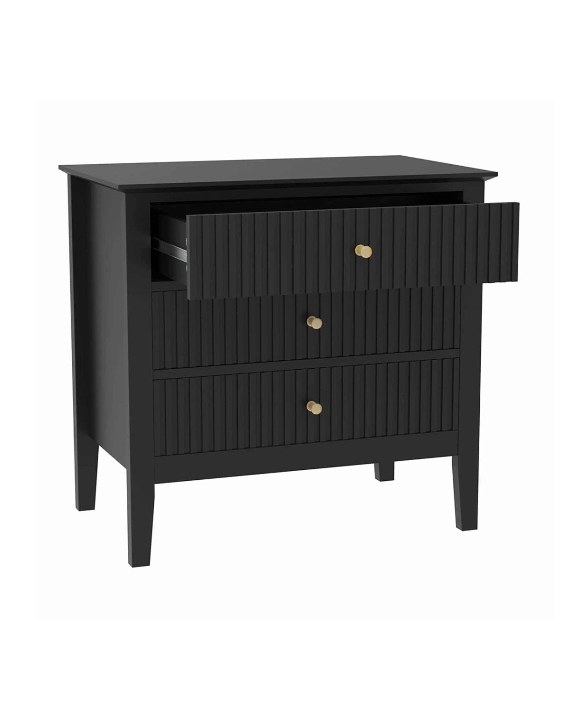 6 Alpine Bay Zara Fluted WIDE Bedside Table 3 Drawer W65cm - Black, 6 of 7