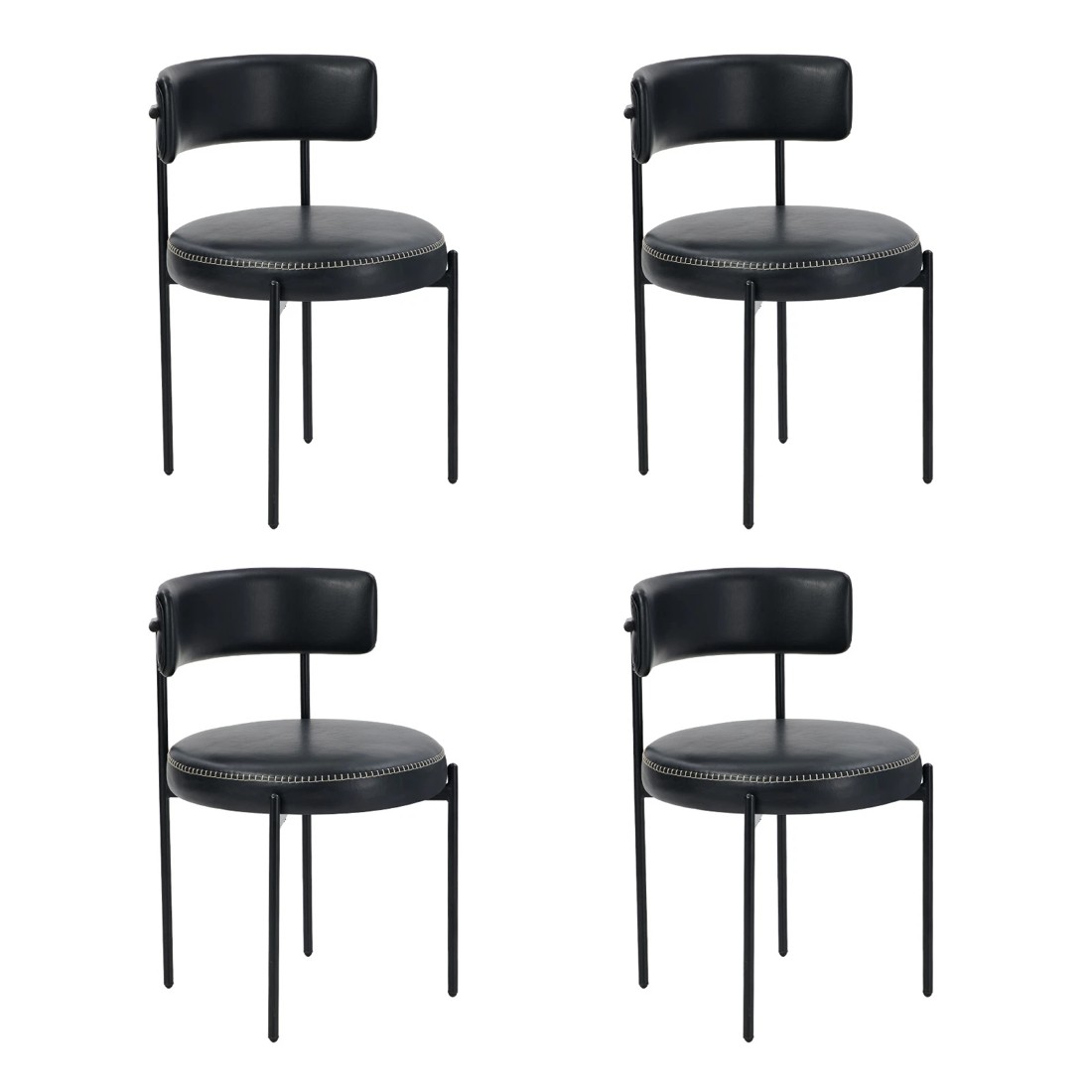 3 Oikiture 4x Dining Chair Round Kitchen Lounge Seats PU Leather - Black, 3 of 9