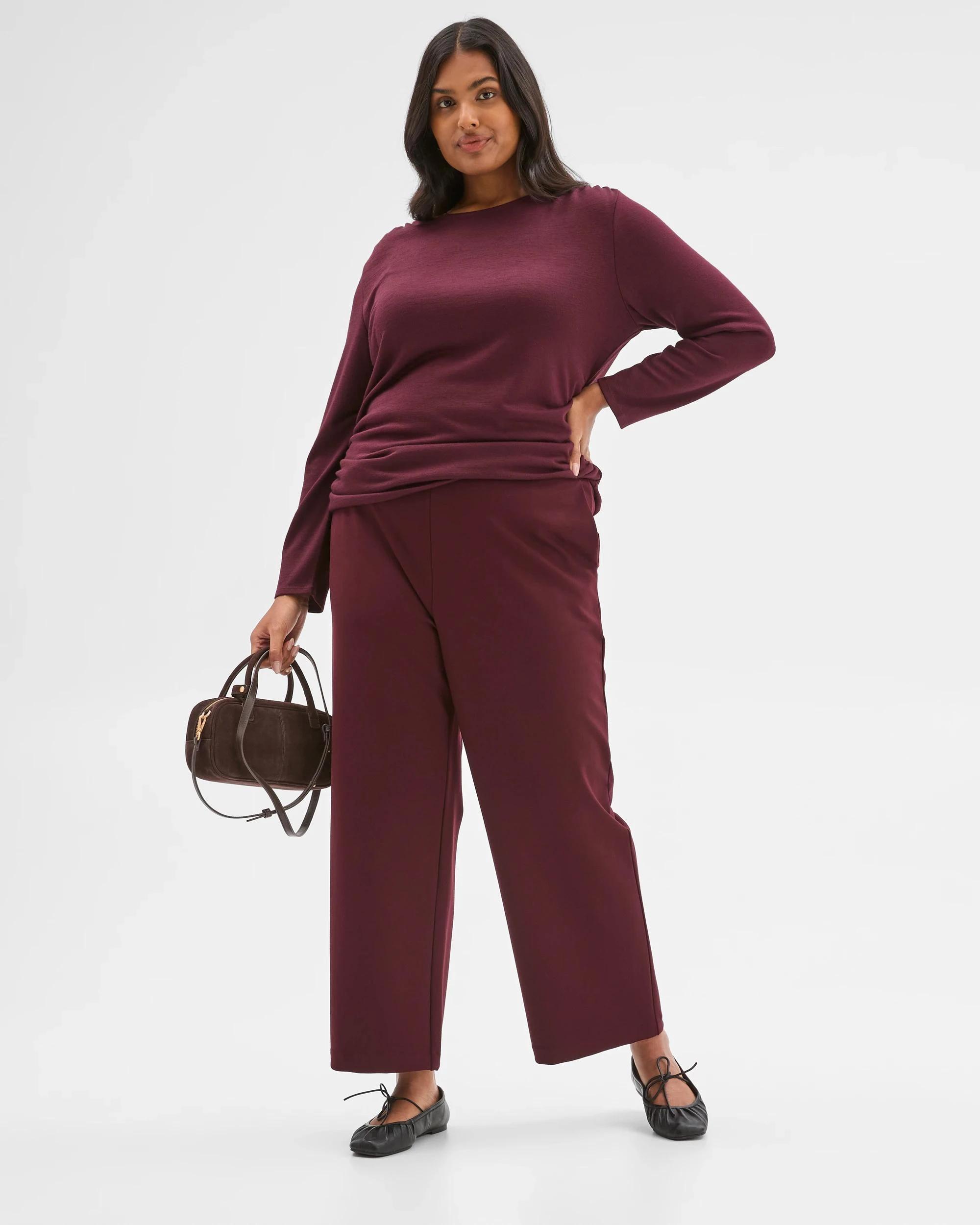 2 Target Plus Size Crop Length Wide Leg Ponte Pants PINOT BURGUNDY, 2 of 6