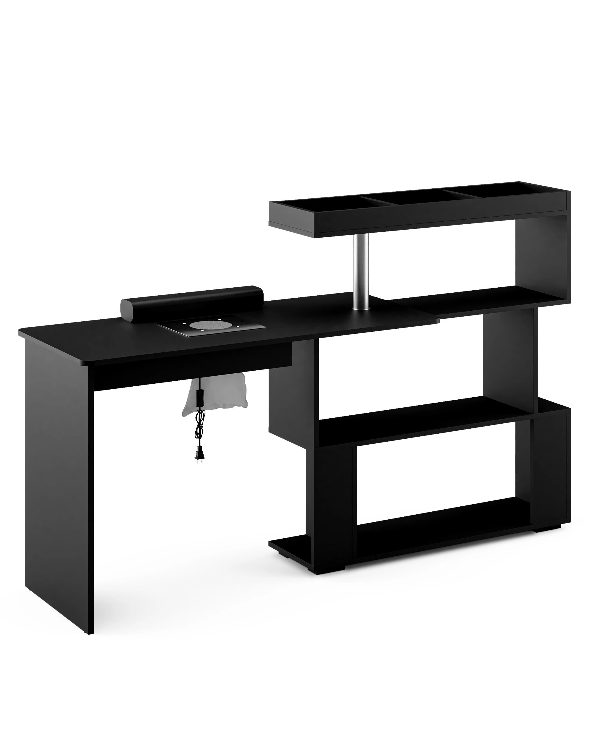 4 Advwin Manicure Table Dressing Nail Tech Desk with Dust Collector Rotating Reversible L-Shaped Salon Workstation - Black, 4 of 8