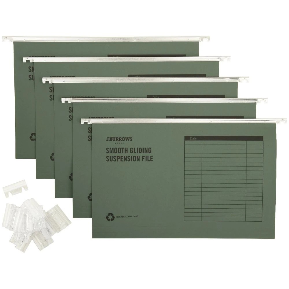 2 J.Burrows Foolscap Suspension Files Green 10 Pack, 2 of 3
