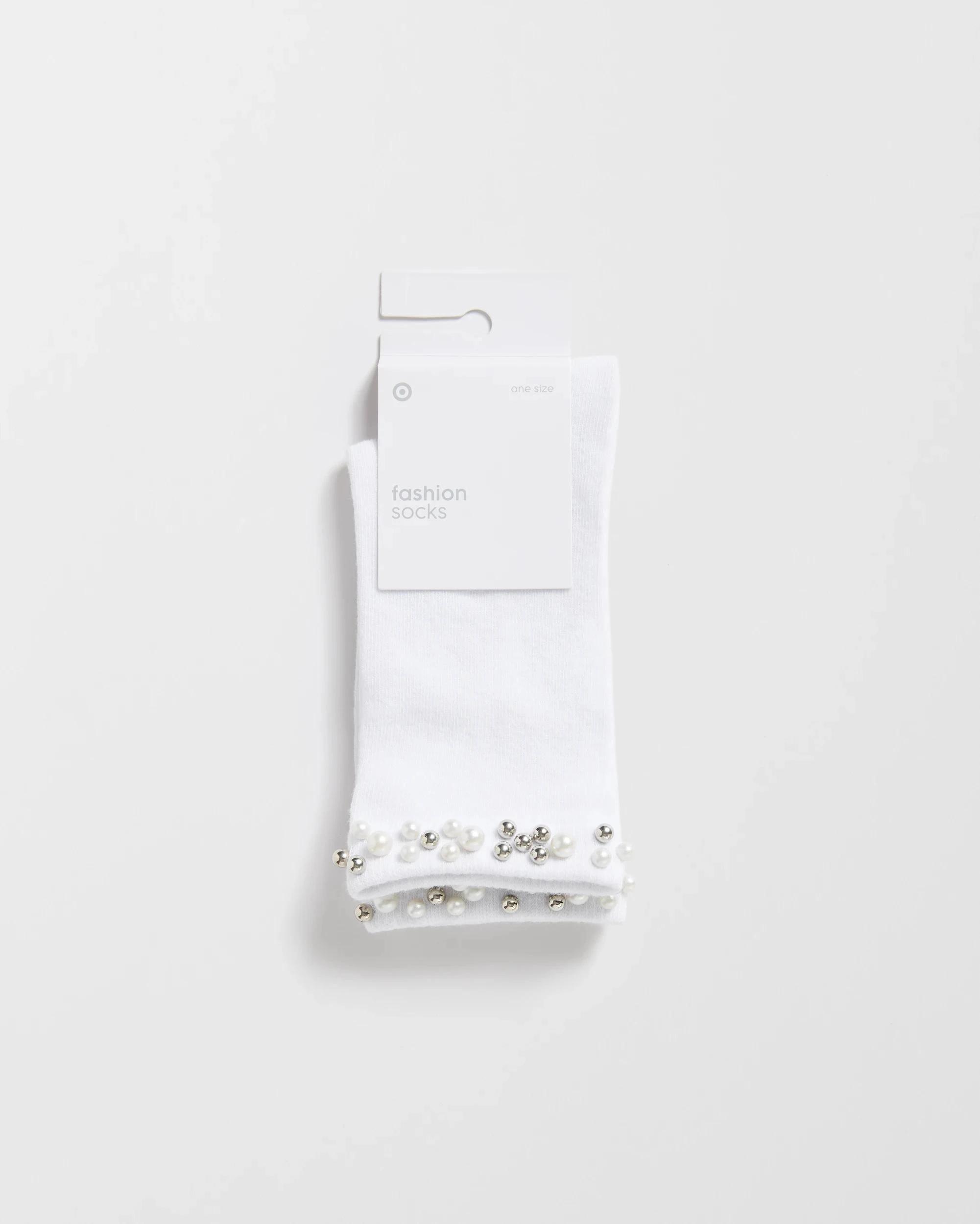 3 Target Woman Australian Cotton Blend Womens Pearl Trim Crew Fashion Socks WHITE, 3 of 3