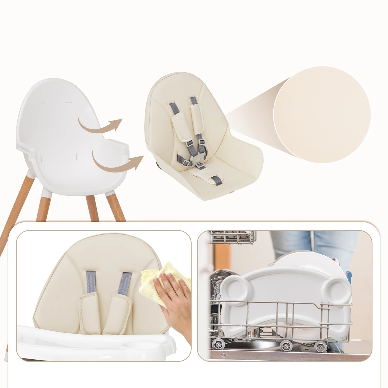 4 Costway Wood High Chair Adjustable Feeding Seat Beige, 4 of 7