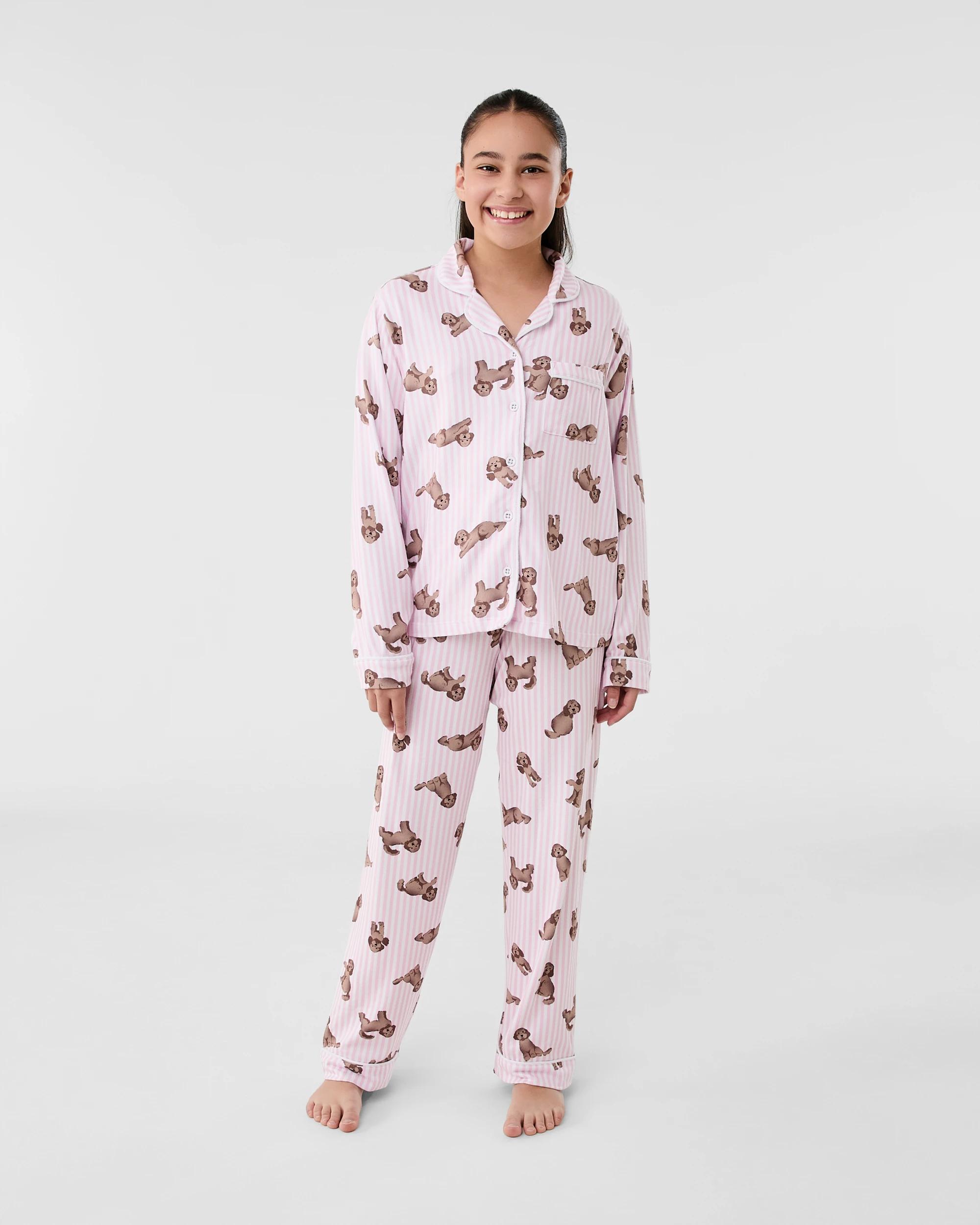 1 Hachi Button Down Pyjama Set Wht Pups, 1 of 8