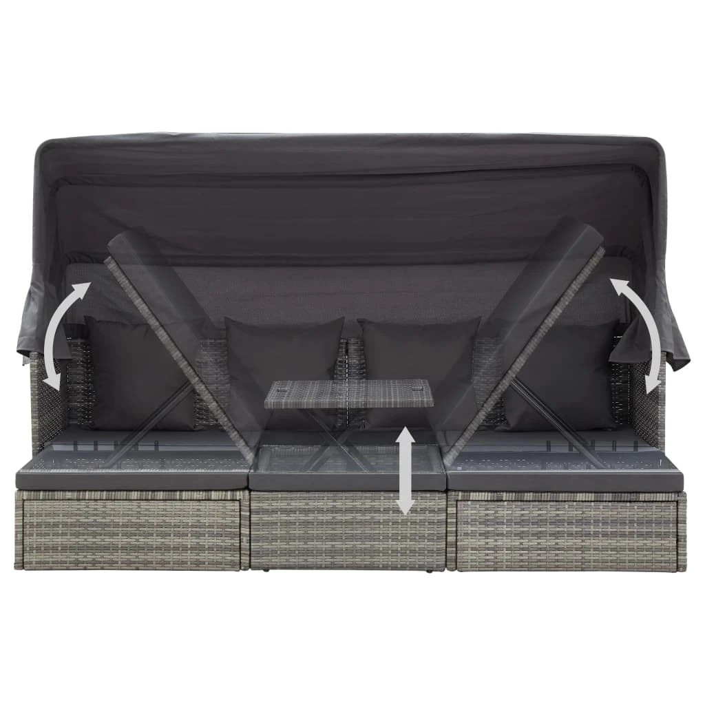 4 vidaXL Garden Lounge Bed With Roof Mixed Poly Rattan - Grey, 4 of 8