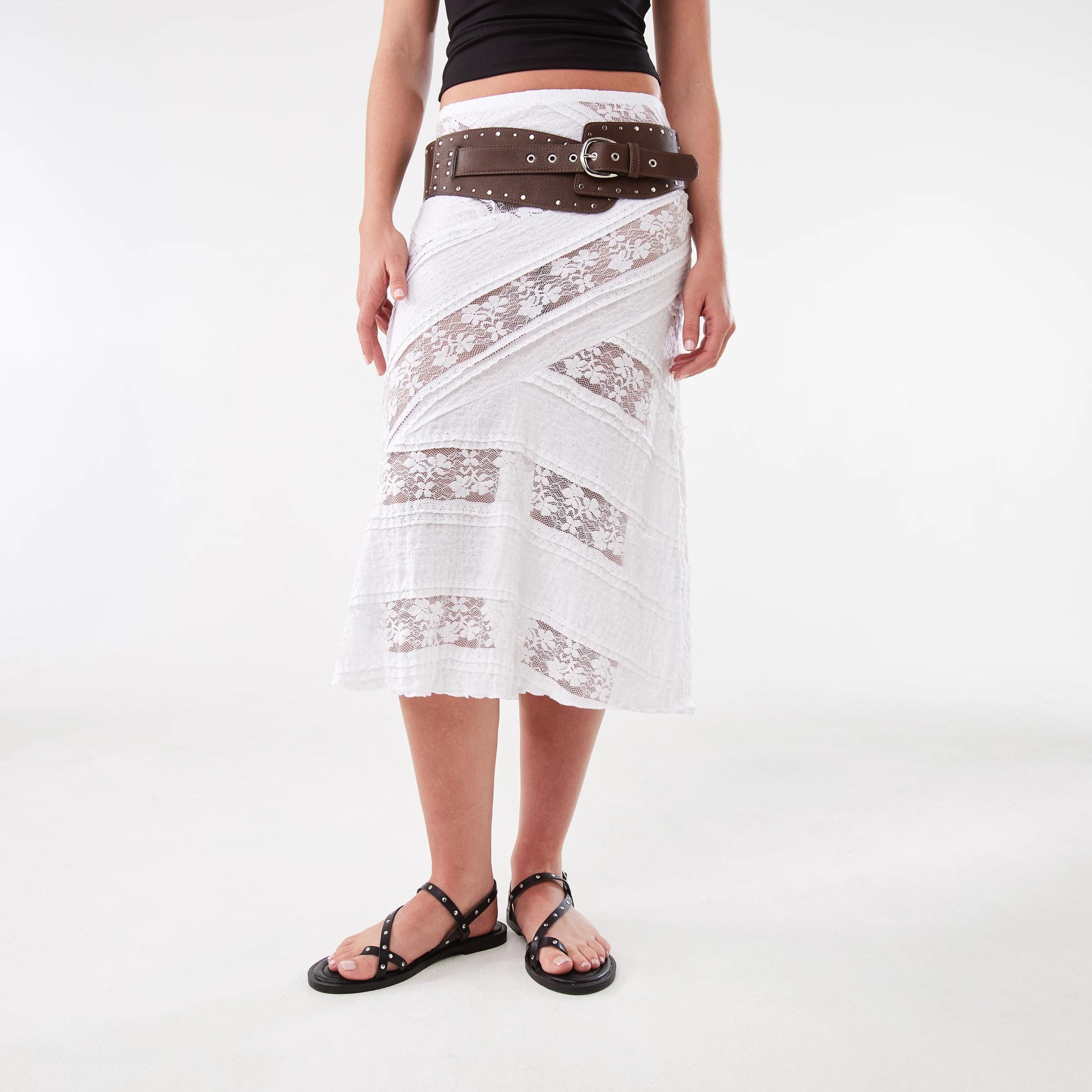 1 Mixed Lace Midi Skirt White, 1 of 10