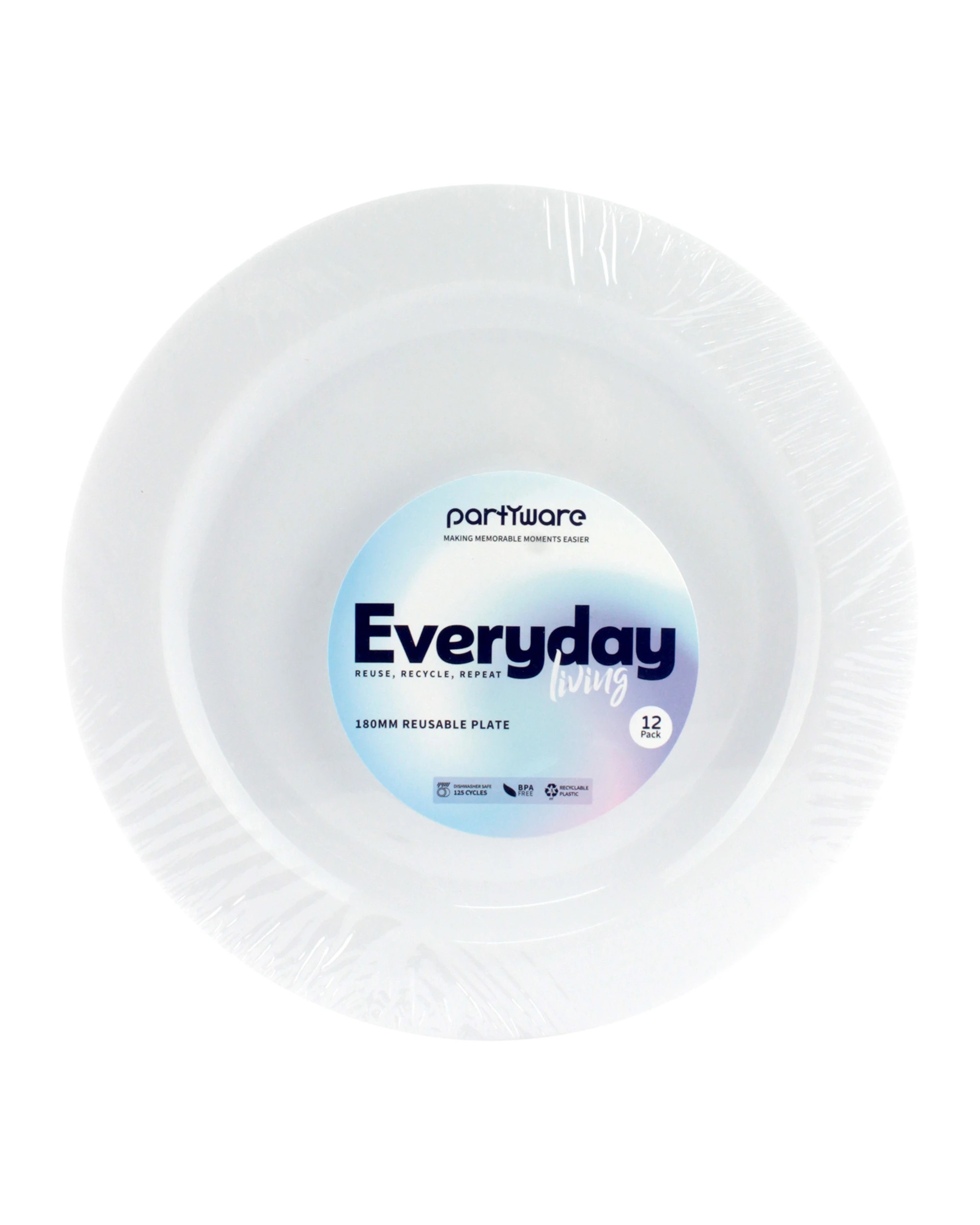 2 Partyware White 18cm Plastic Reusable Plates Pack of 12 - White, 2 of 2