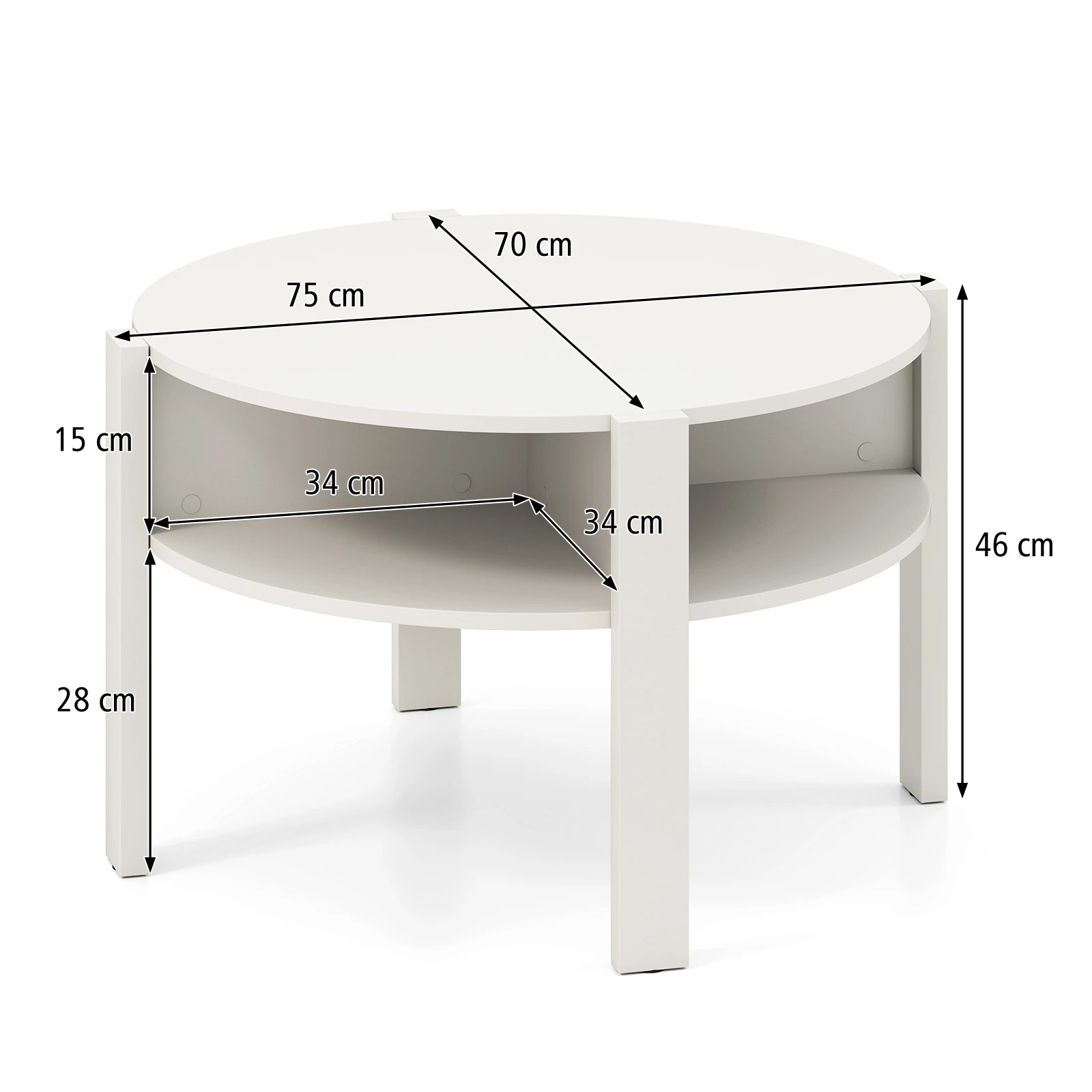 2 Costway 2-Tier Round Coffee Table w/Faux Wooden Top Tea Cocktail Table - White, 2 of 7