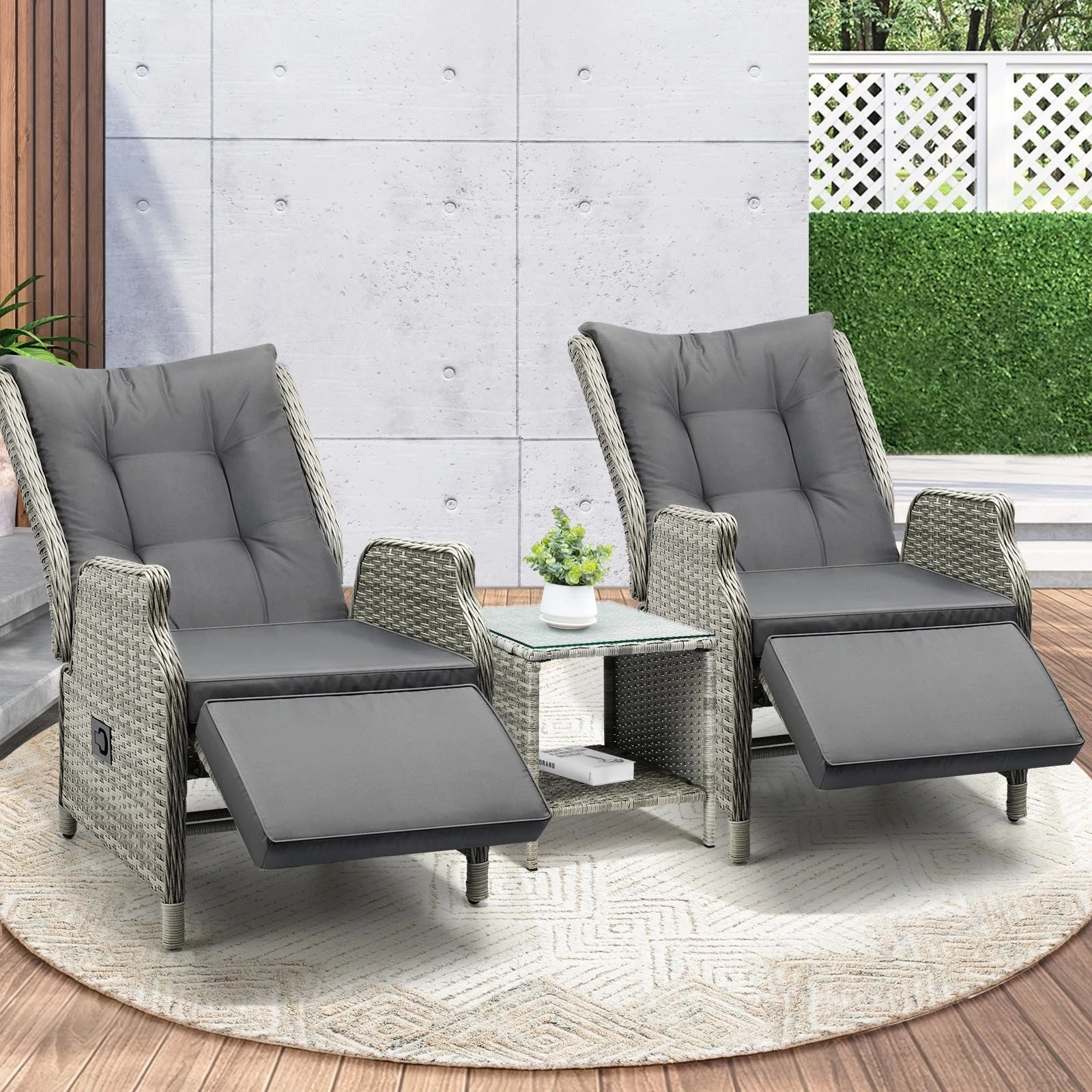 2 Livsip Outdoor Recliners Sun Lounger & Table Outdoor Patio Furniture Set Of 3
 - Grey, 2 of 10