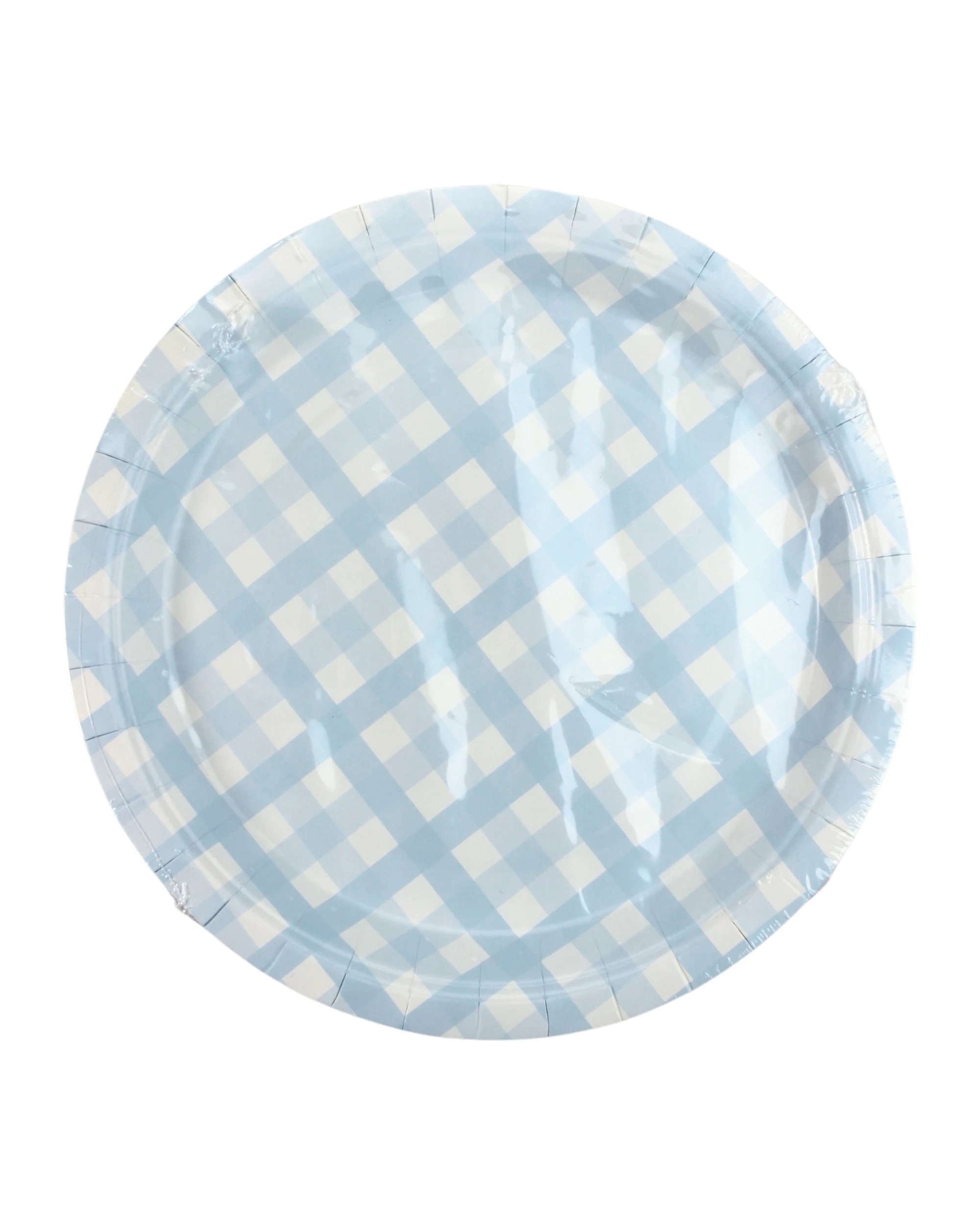 2 Amscan Gingham Small Paper Plates Pack of 8 - Pastel Blue - Pastel Blue, White, 2 of 3