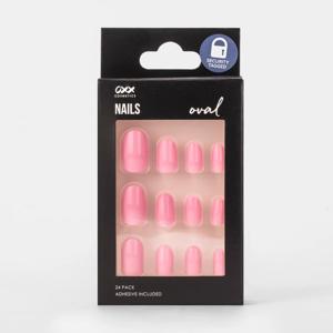 OXX Cosmetics 24 Pack False Nails with Adhesive - Oval Shape, Candy Pink