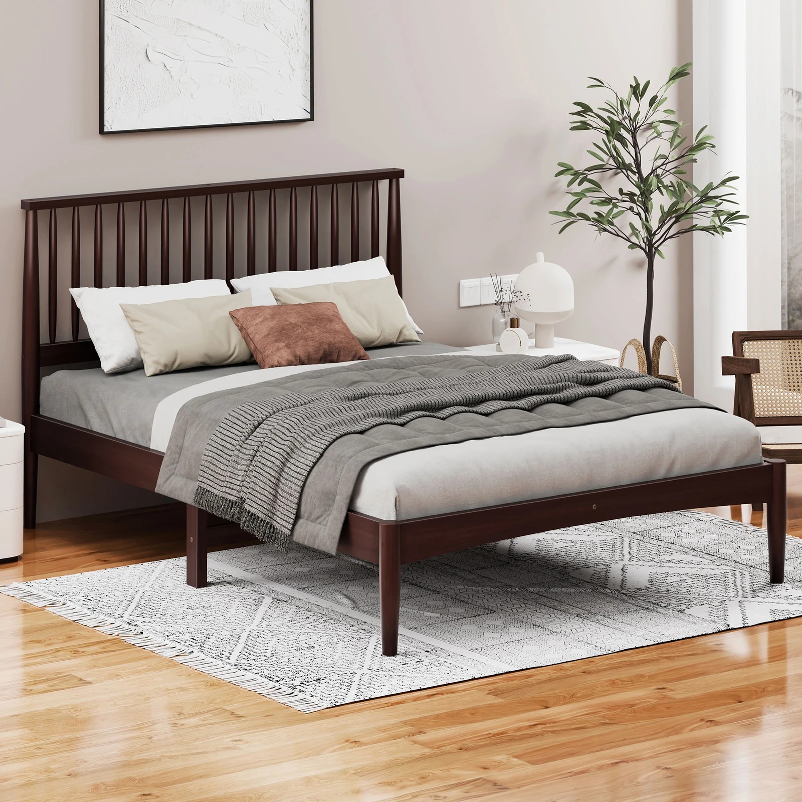 2 Alfordson Bed Frame Wooden Double Size Timber Base Platform Walnut Caelus - Natural, 2 of 10