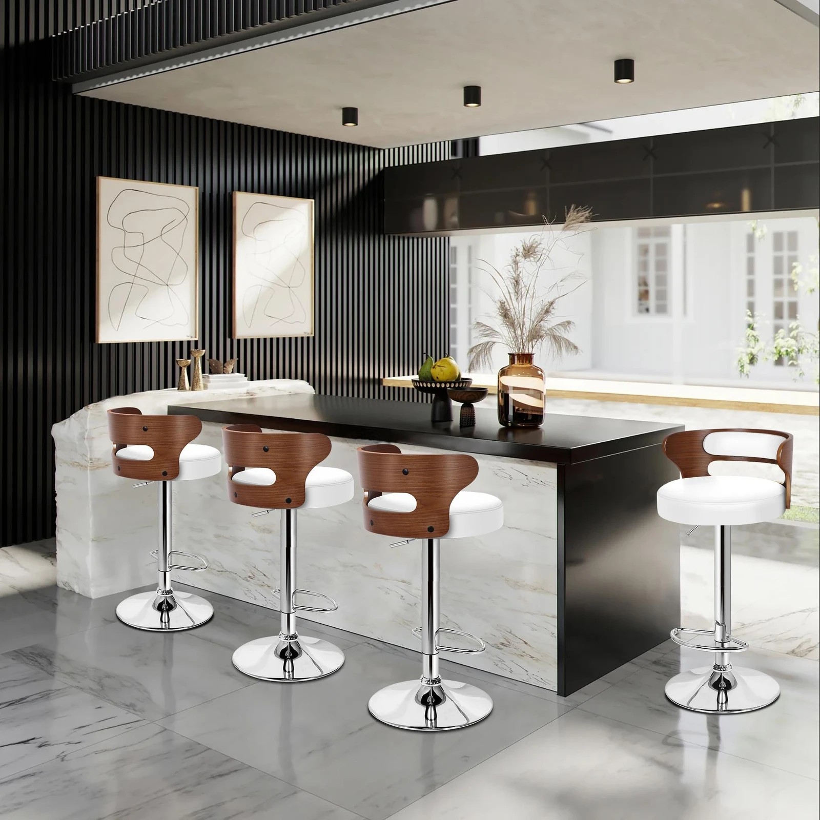 5 Alfordson 2x Bar Stool Kitchen Swivel Chair Wooden Leather Ramiro - White, 5 of 10