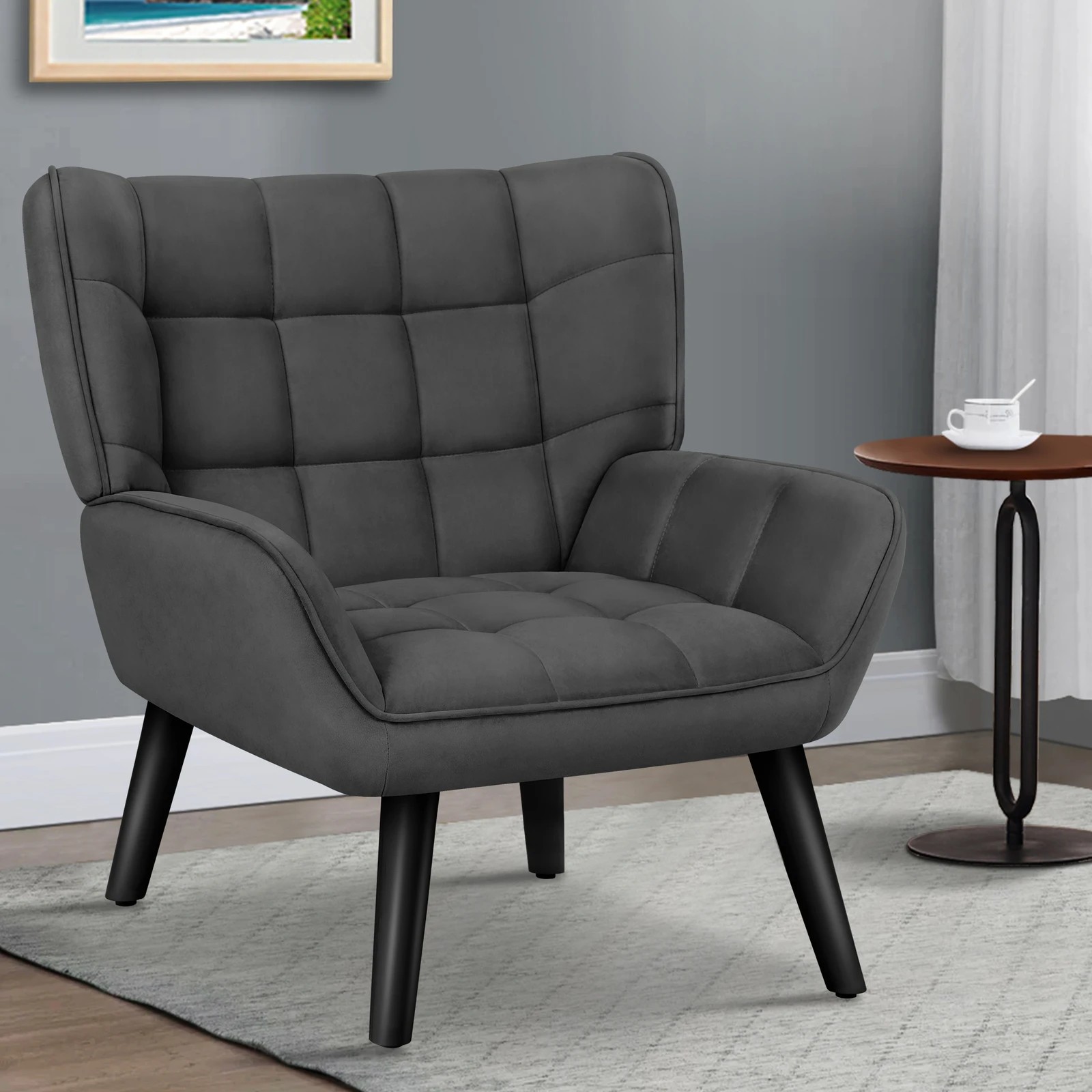 2 Alfordson Armchair Accent Chair Upholstered Lounge Sofa Tub Couch Velvet - Grey, 2 of 9