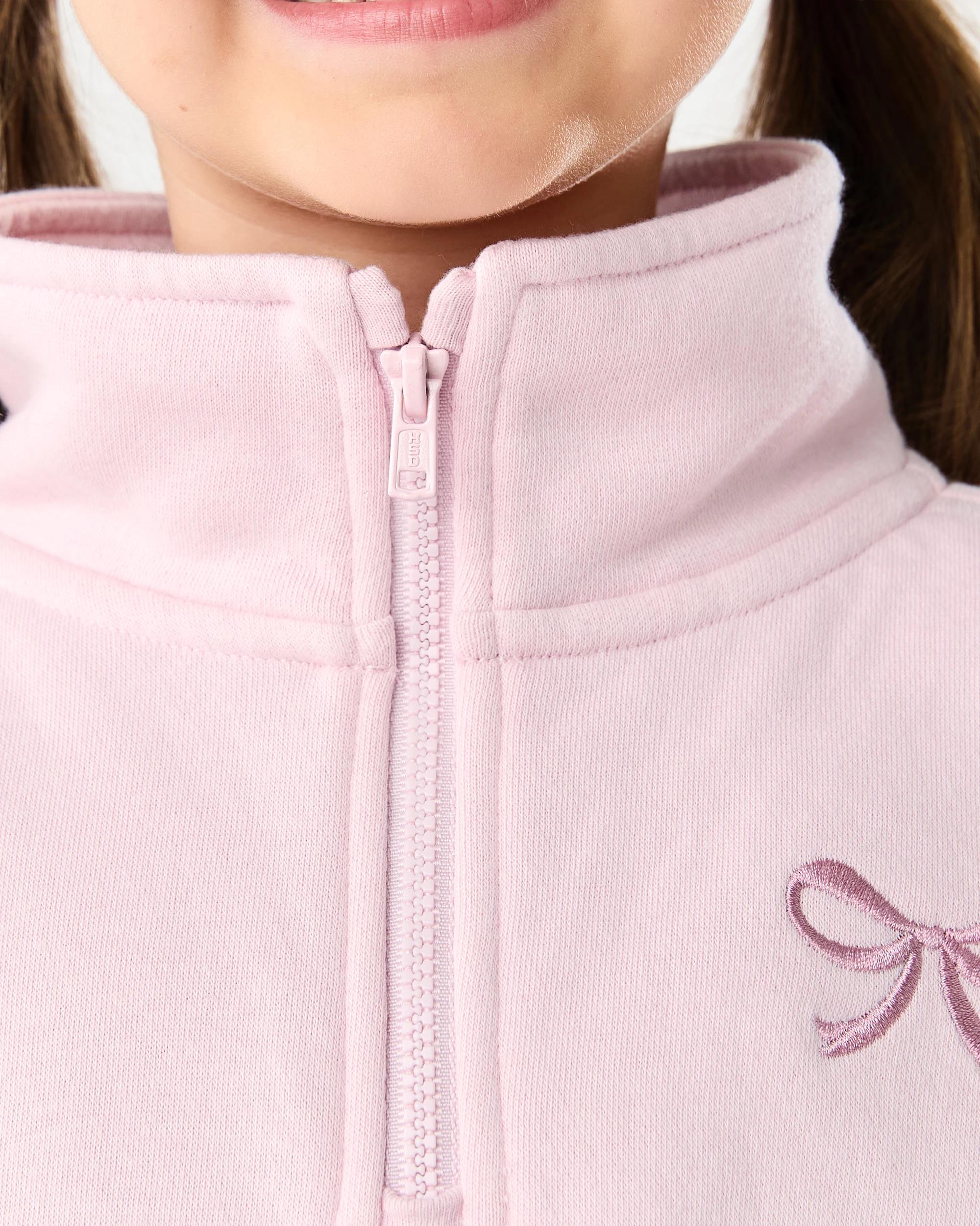 4 Quarter Zip Sweatshirt Pink Bow, 4 of 9