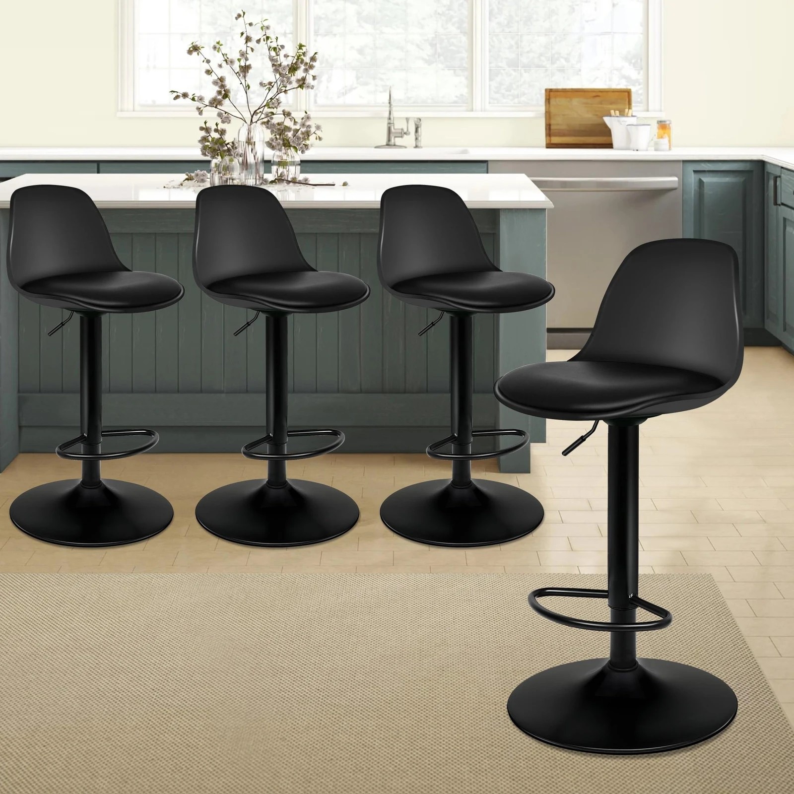 8 Alfordson 4x Bar Stools Kitchen Swivel Chair Leather Gas Lift Philip - Black, 8 of 8