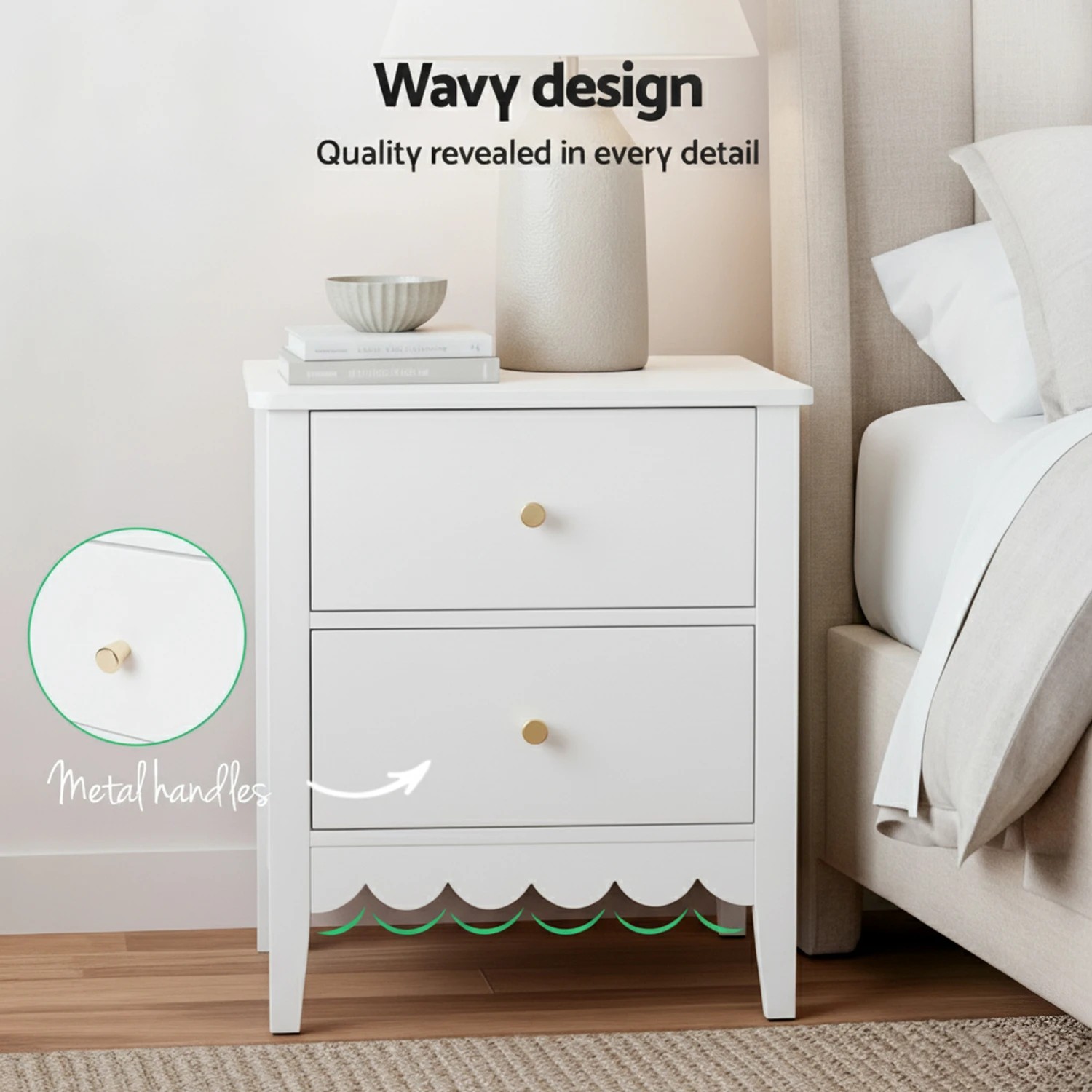6 Artiss Bedside Table 2 Drawers Bedroom Storage Nightstand - White, 6 of 7
