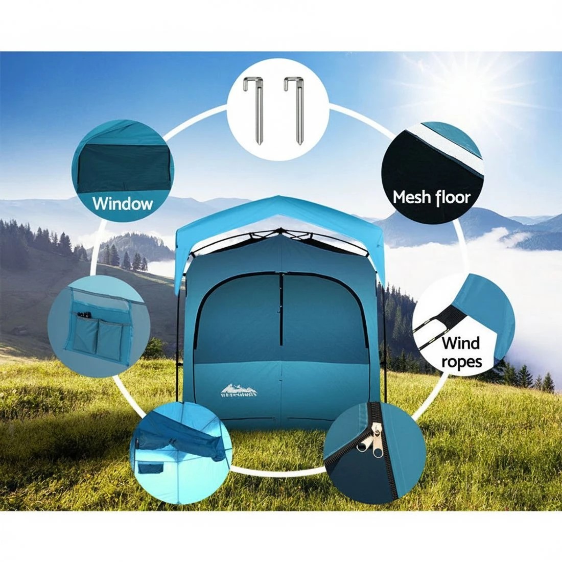 5 Weisshorn Double Camping Shower Toilet Tent Outdoor Fast Set Up Change - Blue, 5 of 6