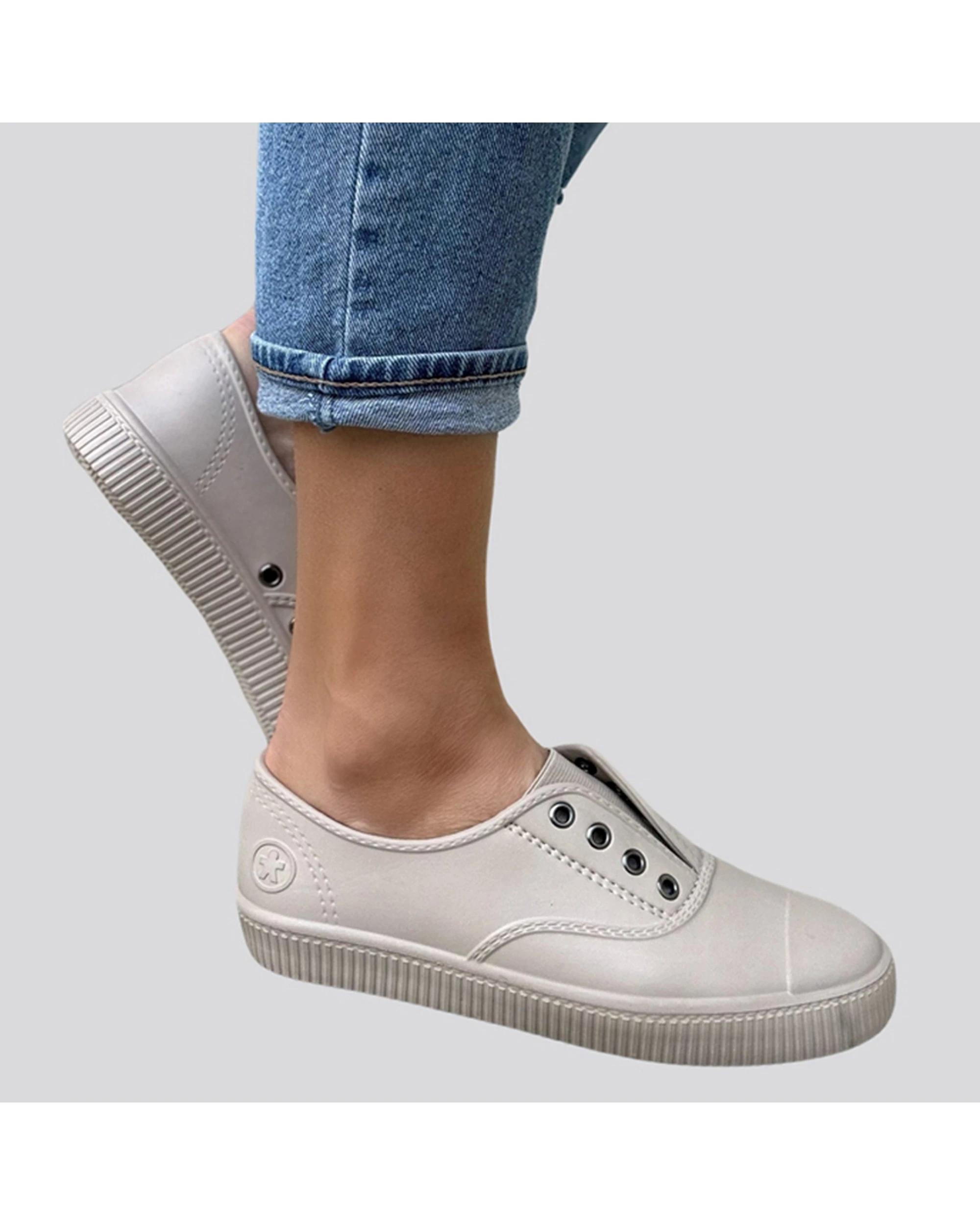 2 Human Shoes Jaffa Women's Slip-On Sneakers Lightweight White COOL GREY, 2 of 3
