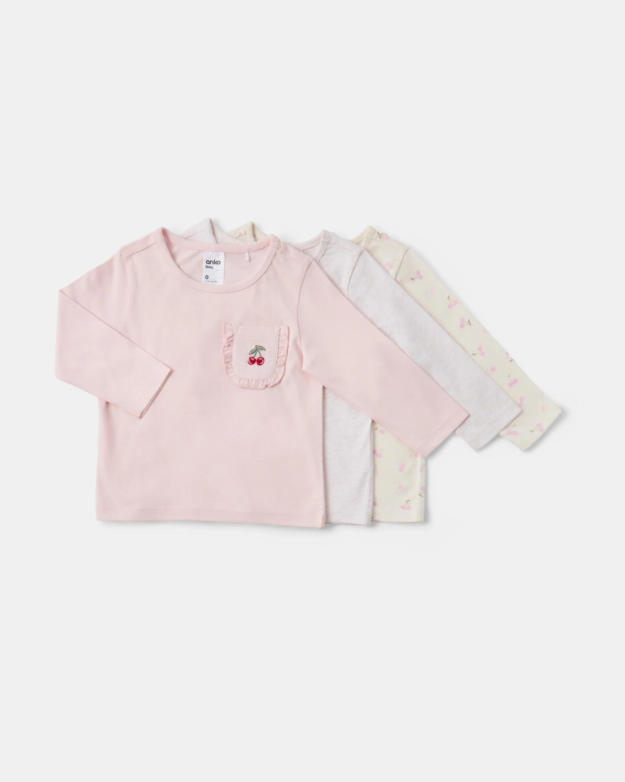 1 3 Pack Long Sleeve Pocket T-shirt Cherry Pck, 1 of 8