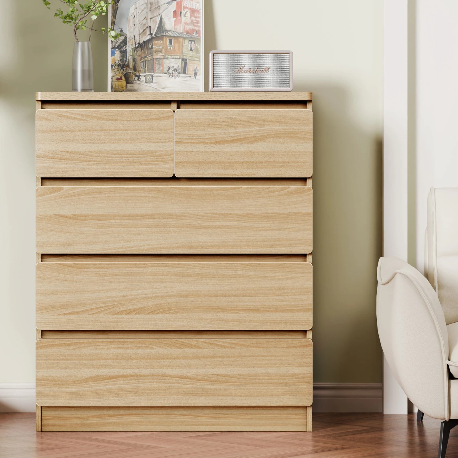 9 Alfordson 5 Chest of Drawers Minimalist Storage Cabinet Dresser - Oak, 9 of 10