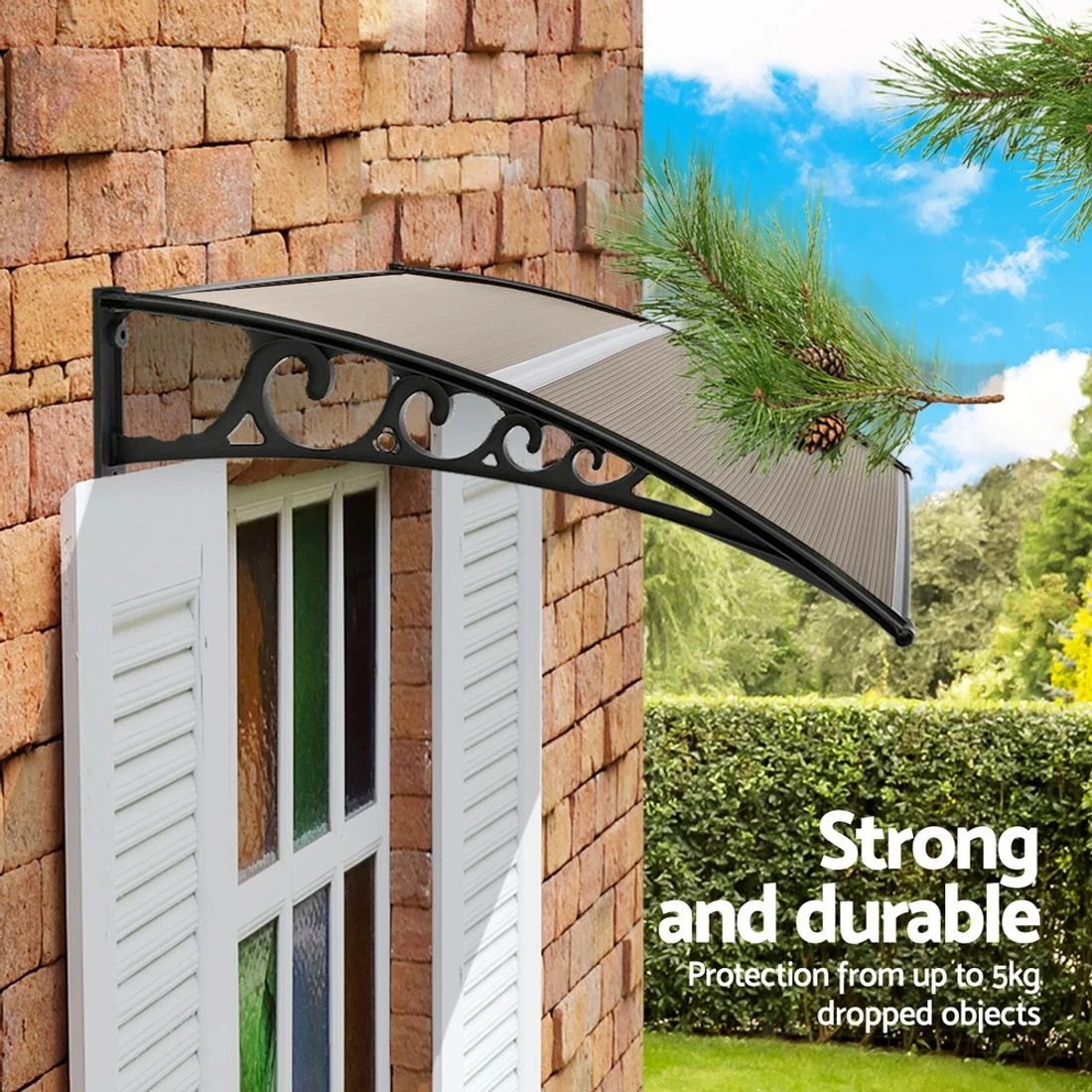 5 Instahut Window Door Awning 0.8mx1m - Brown, 5 of 9