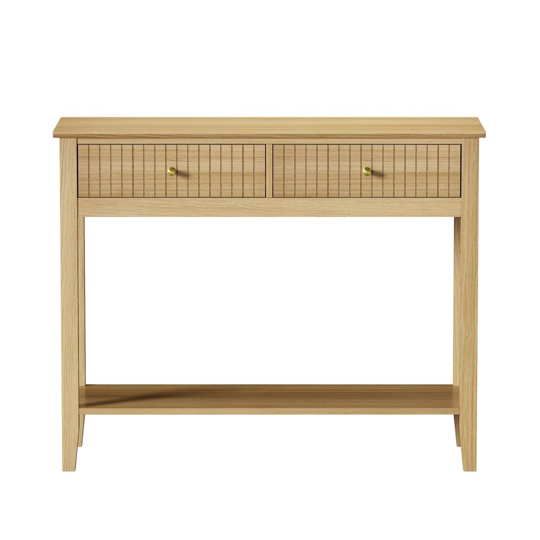 7 Oikiture 100cm Console Table Hallway Table With 2 Storage Drawer Entry Desk
 - Natural, 7 of 10