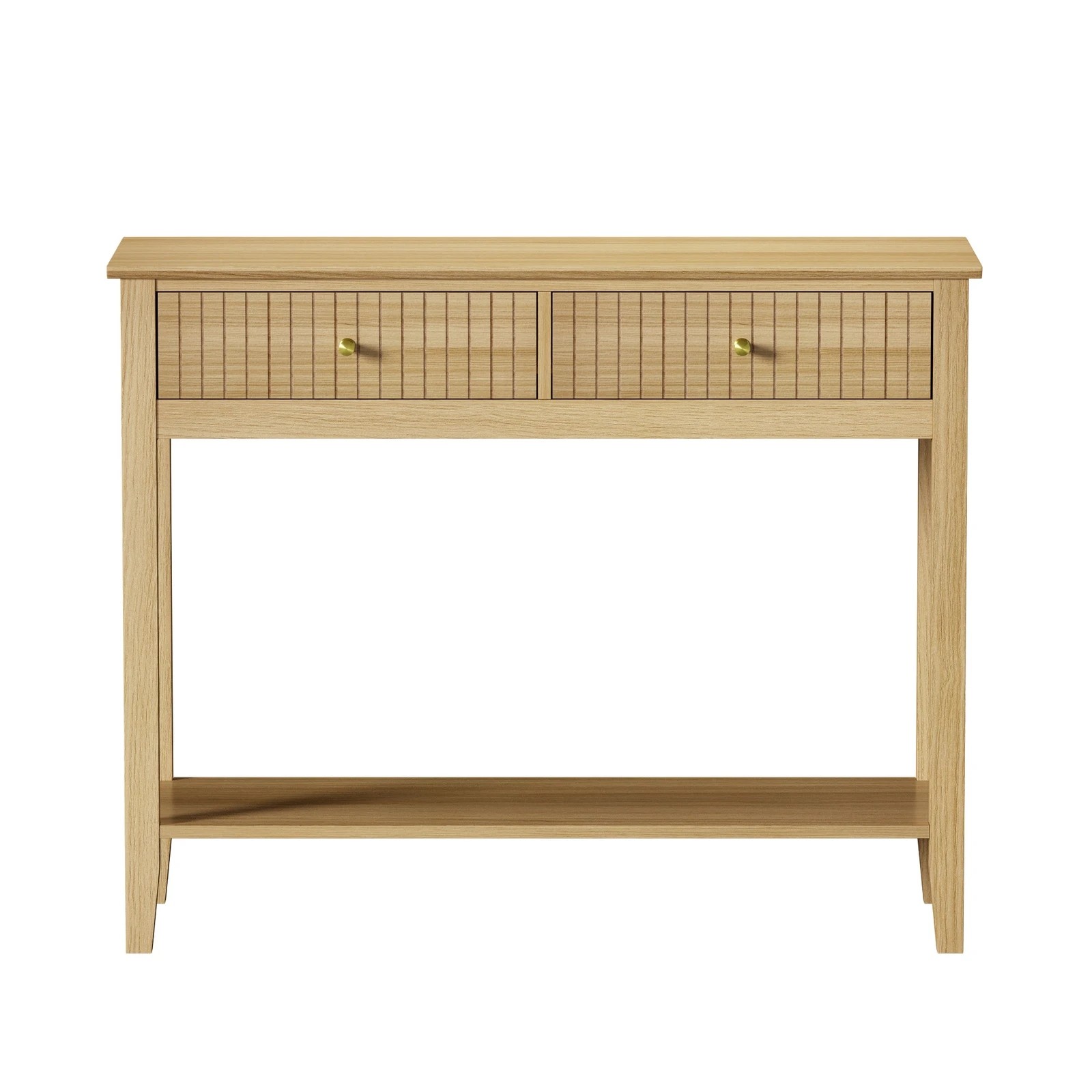 7 Oikiture 100cm Console Table Hallway Table With 2 Storage Drawer Entry Desk
 - Natural, 7 of 10