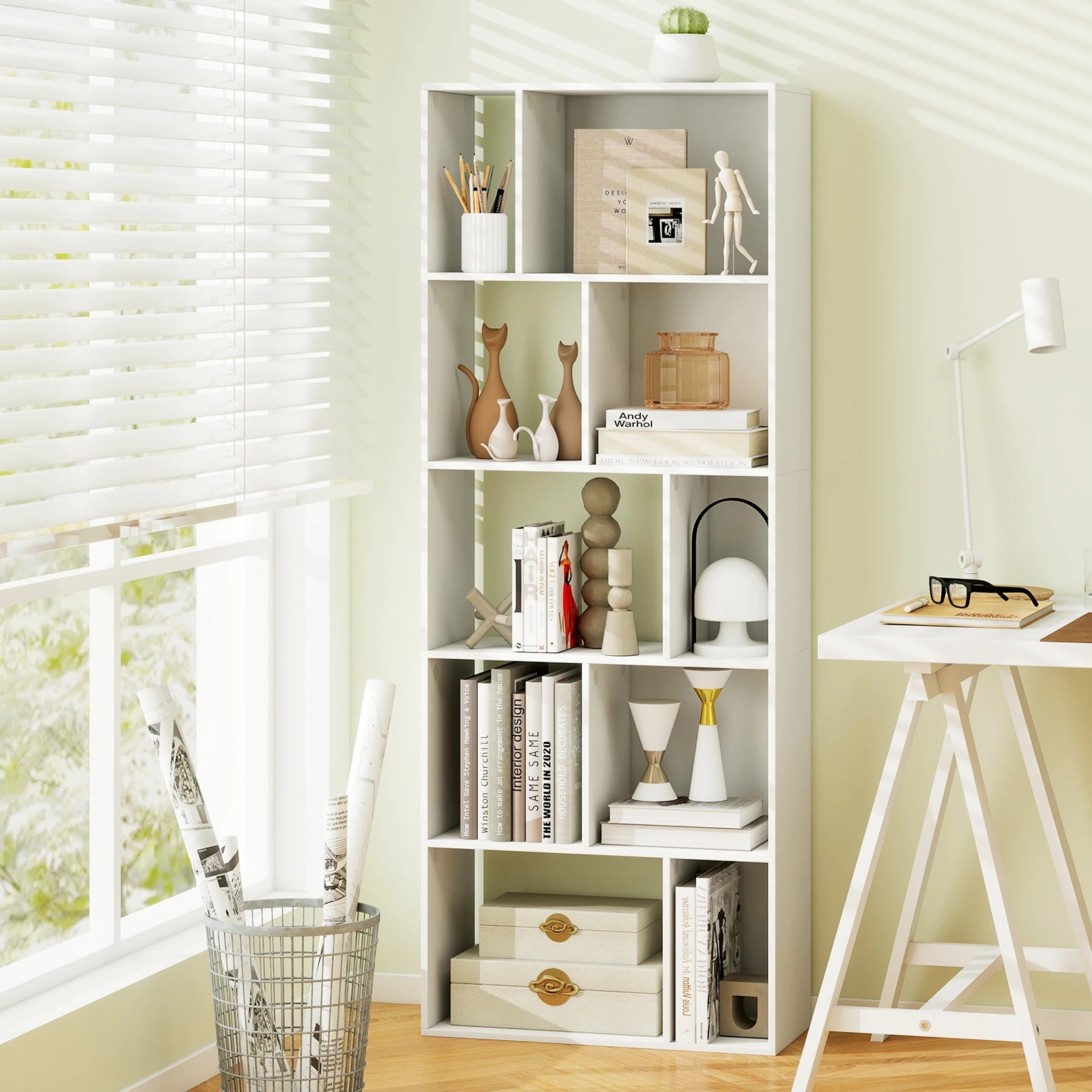 2 Costway 5-Tier 10 Cubes Bookcase Storage Cabinet Organizer Display Shelf Bookshelf - White, 2 of 4