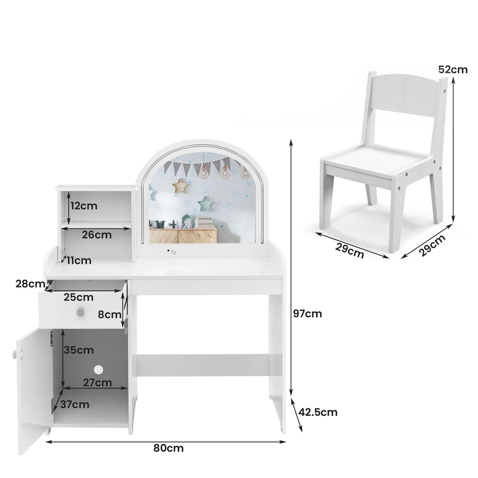 4 Costway Vanity Dressing Playset Pretend Makeup Table & Chair, 4 of 4
