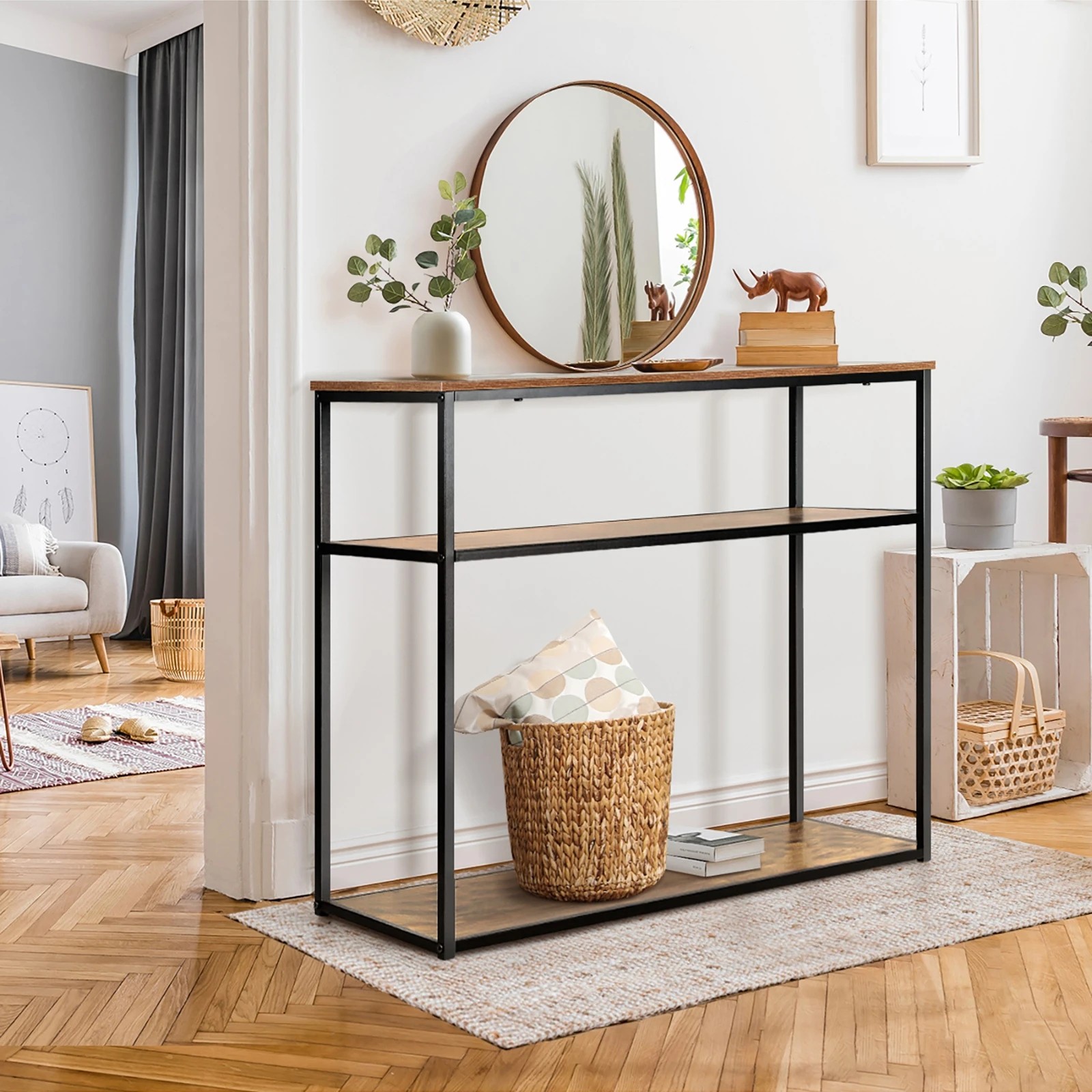 3 Oikiture Hall Console Table Metal Hallway Desk Entry Display Wooden Furniture
 - Multi, 3 of 10