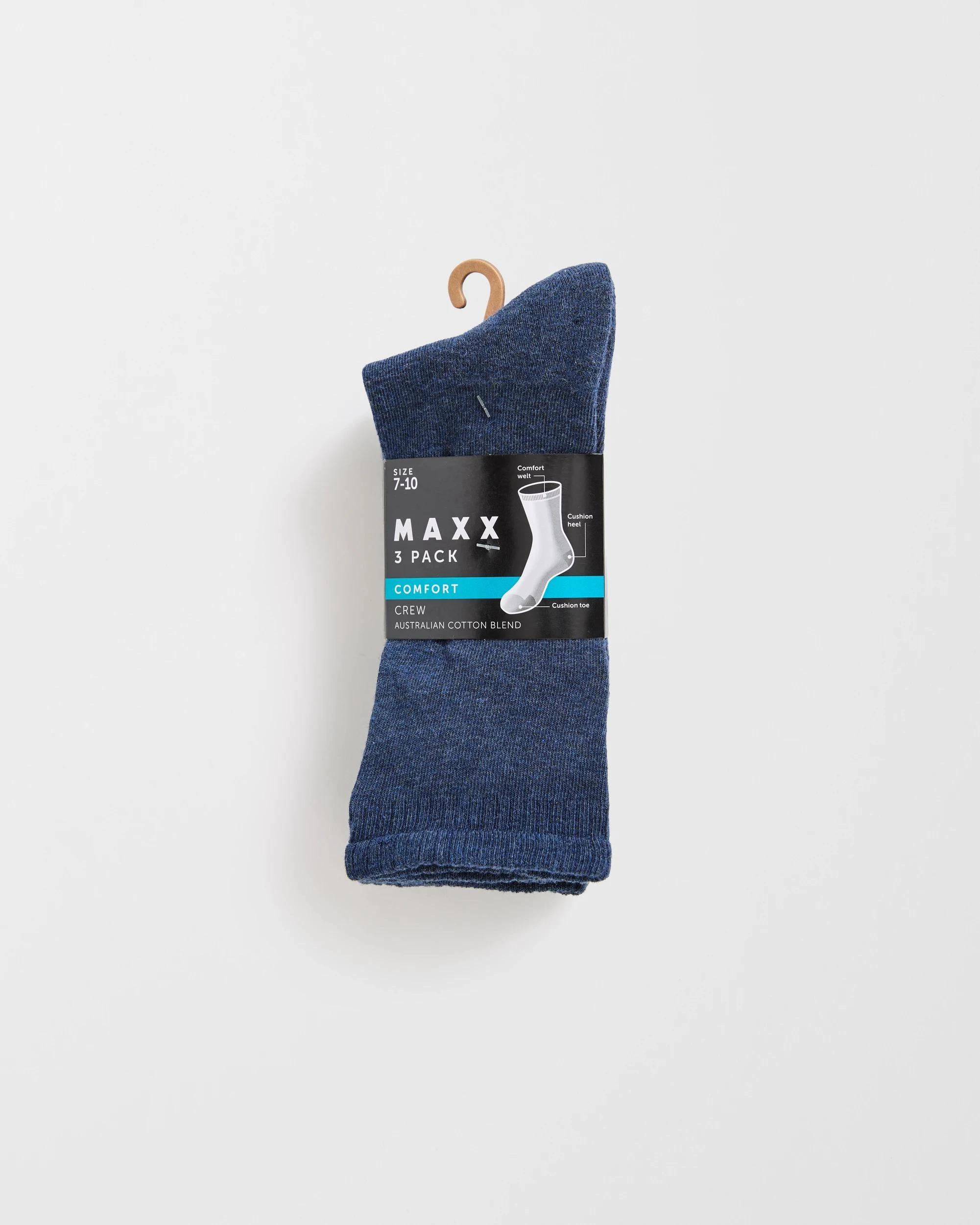 2 Maxx Australian Cotton Blend 3 Pack Comfort Crew Socks NAVY MARLE, 2 of 3