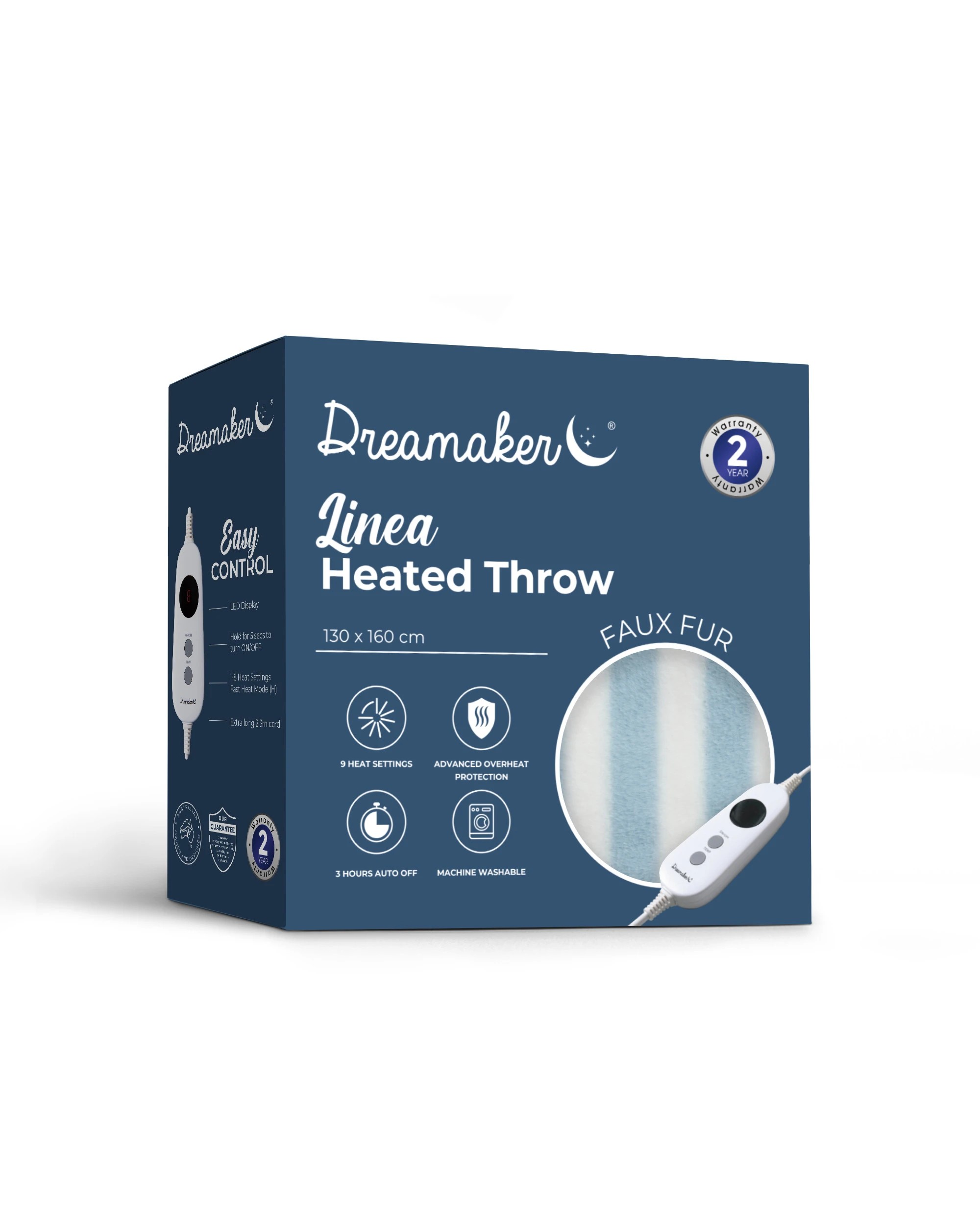 8 Dreamaker Linea Faux Fur Heated Throw 130x160cm - Blue, 8 of 9