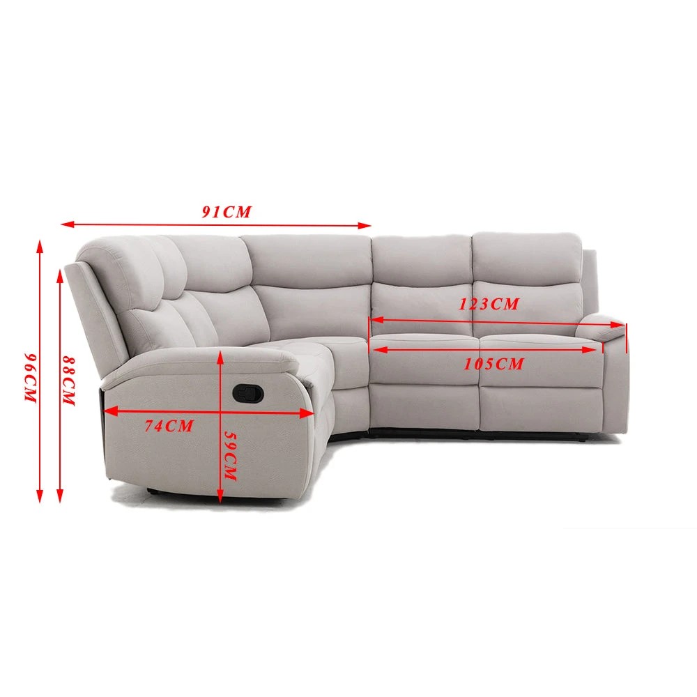 4 Foret 5 Seater Sofa Corner Lounge Recliner Footrest Bed Chaise Couch Fabric Grey Light, 4 of 9