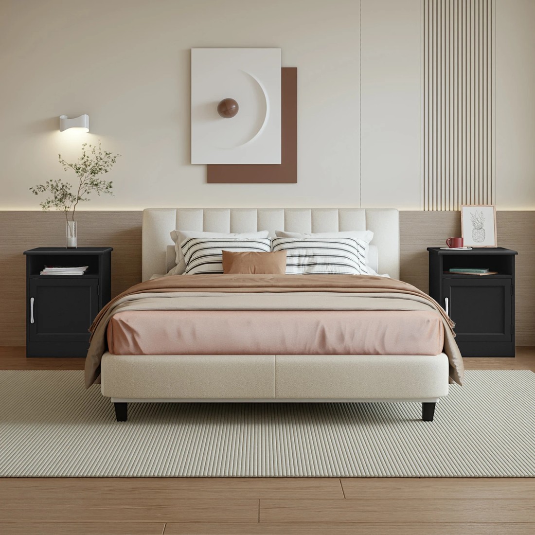 3 Alfordson Bedside Table Storage Cabinet Side End  Nightstand - Black, 3 of 10