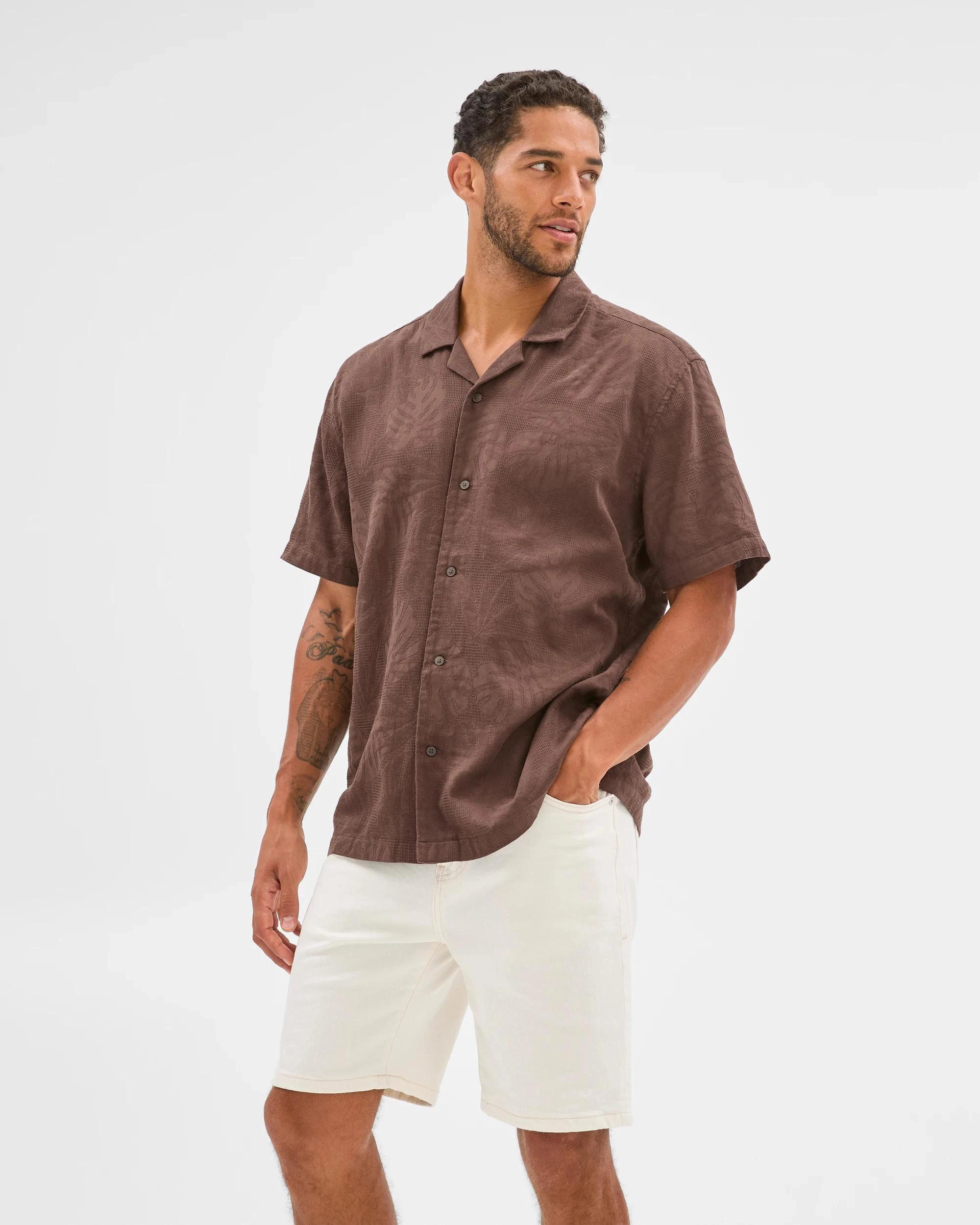 2 Target Australian Cotton Jacquard Floral Print Shirt CHOCOLATE, 2 of 6