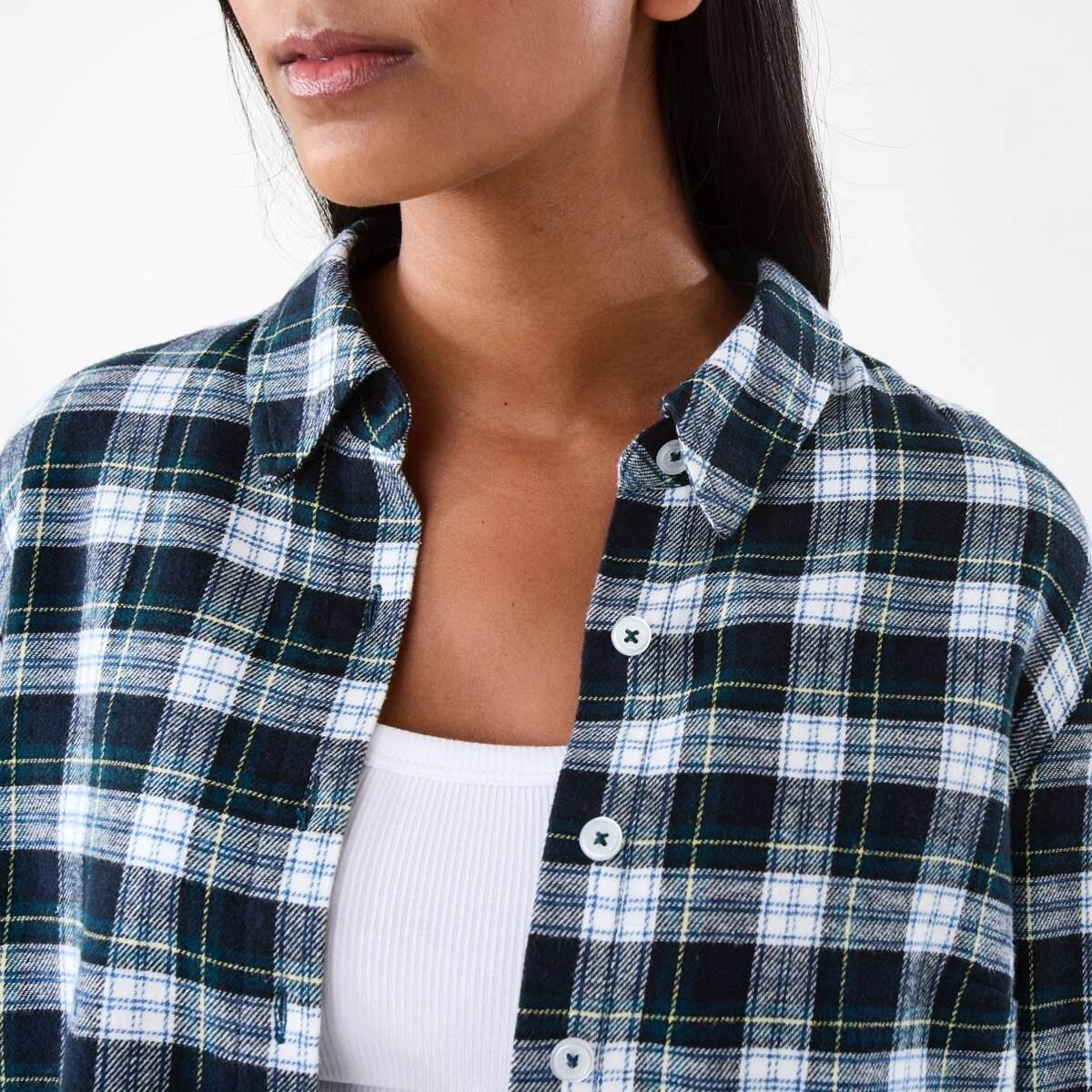 6 Long Sleeve Brushed Crop Shirt Green Chk, 6 of 7