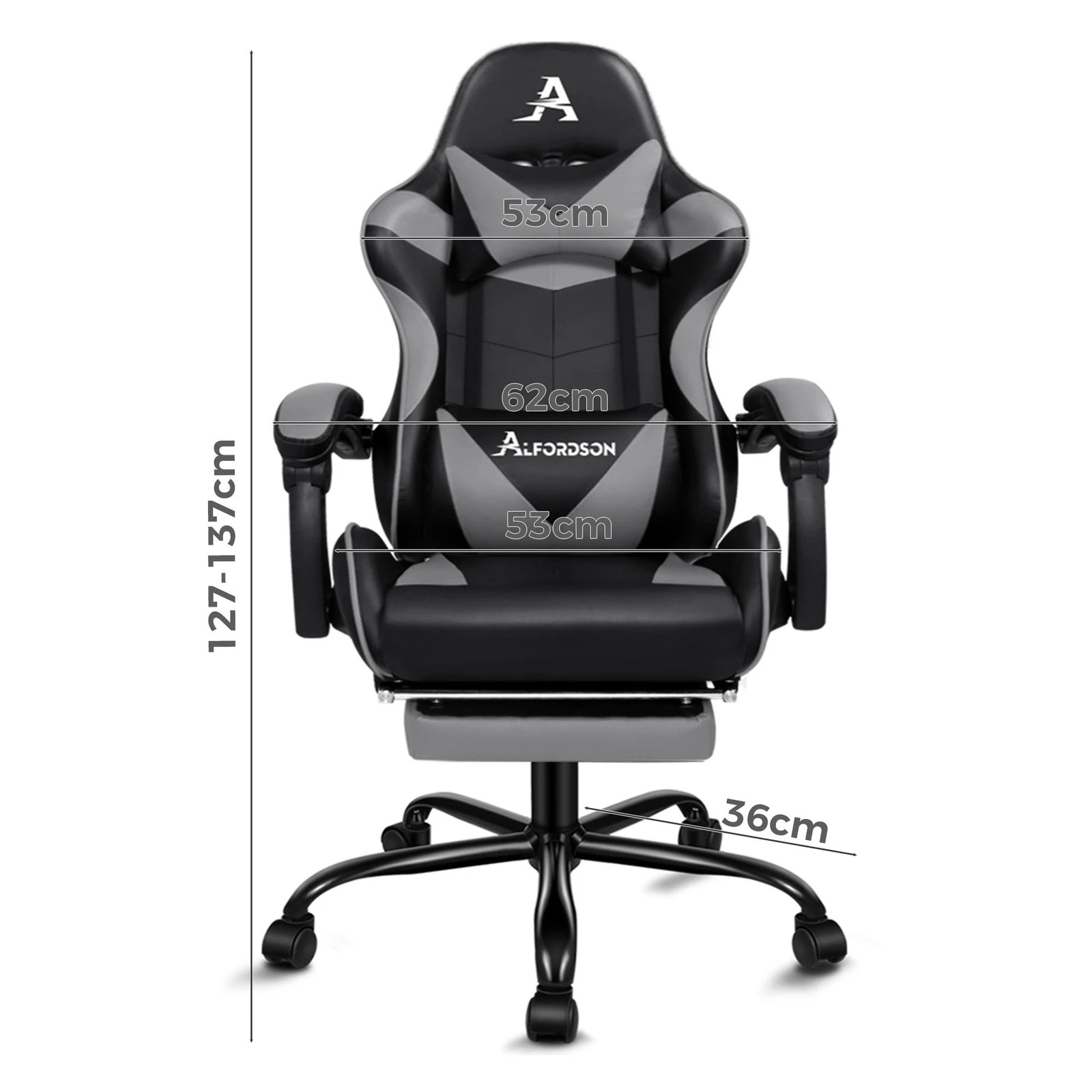 4 Alfordson Gaming Chair Office Executive Racing Footrest Seat PU Leather - Grey, 4 of 10