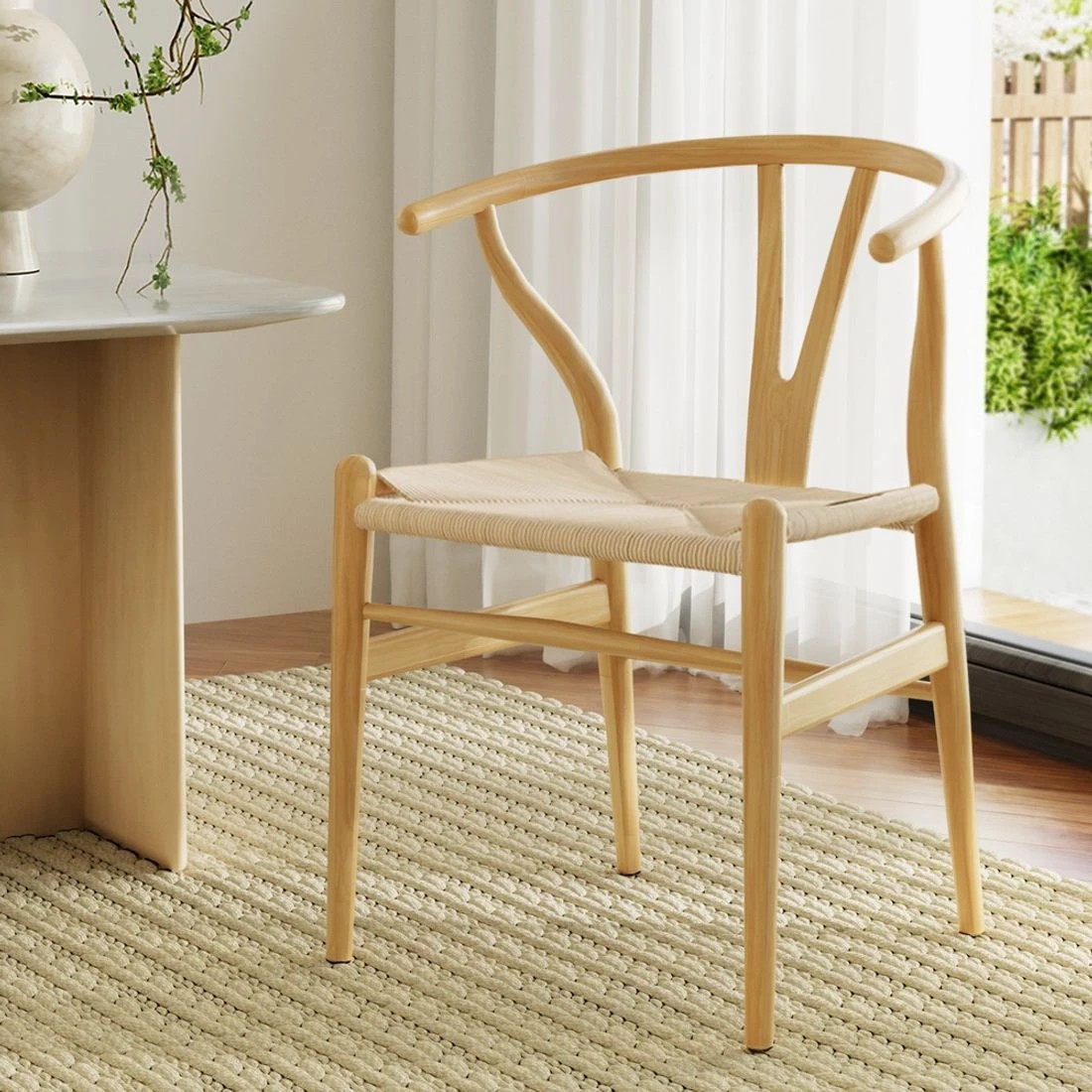 1 Artiss Dining Chair en Rattan Seat Wishbone Back - Natural, 1 of 7