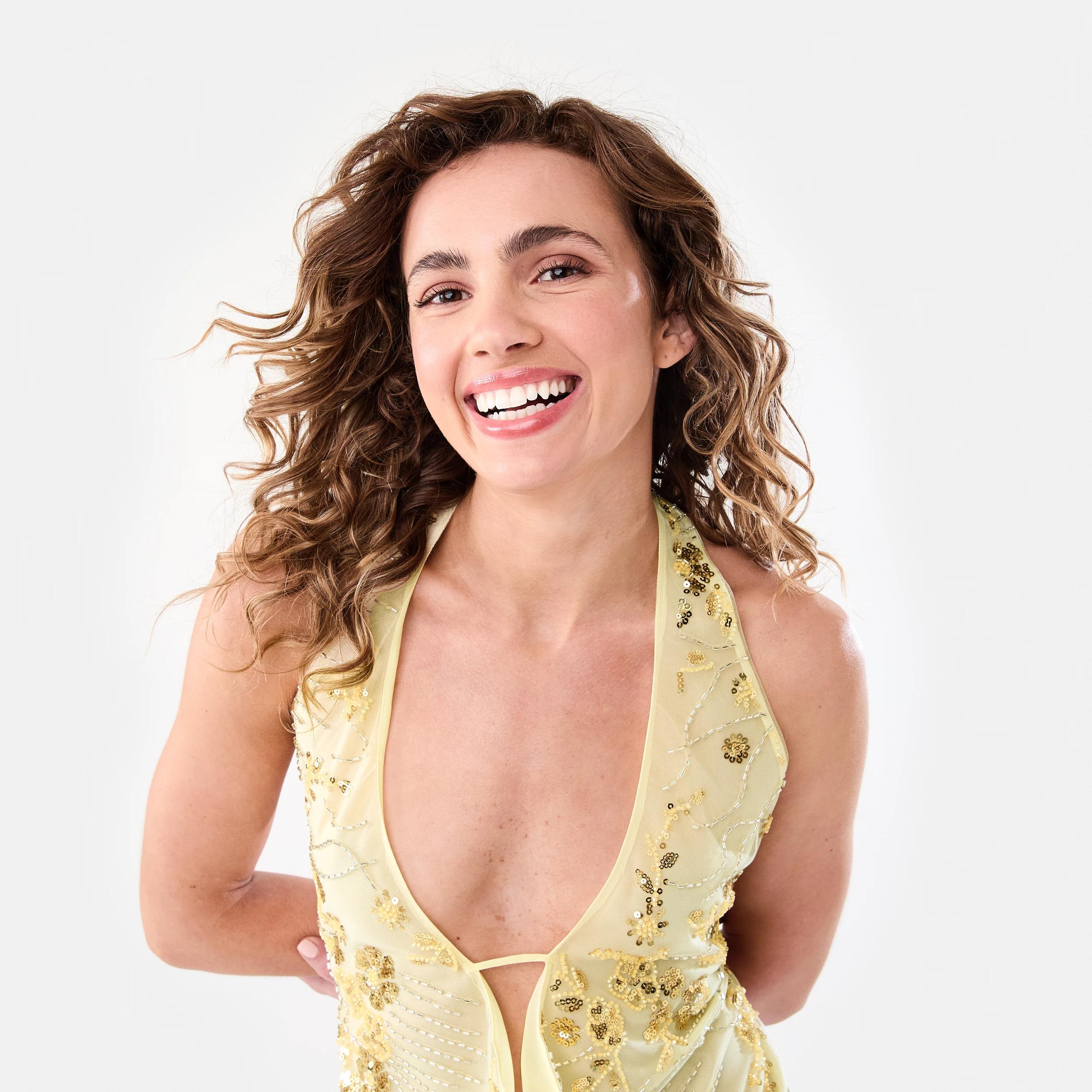 5 Sequin Cowl Neck Halter Top Yellow, 5 of 8