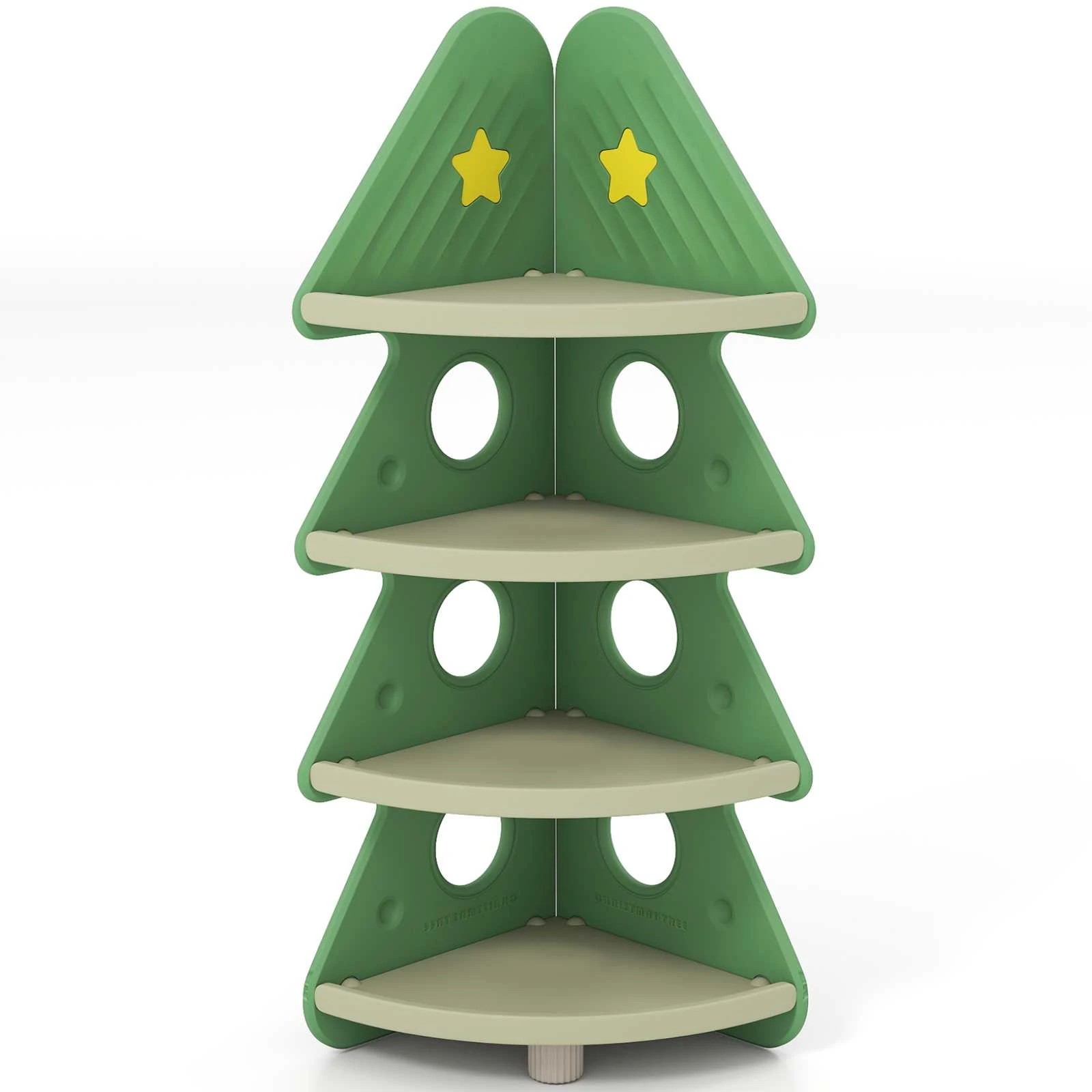 1 Costway Christmas Tree Bookcase 4-Tier Corner Display Shelf - Green, 1 of 3