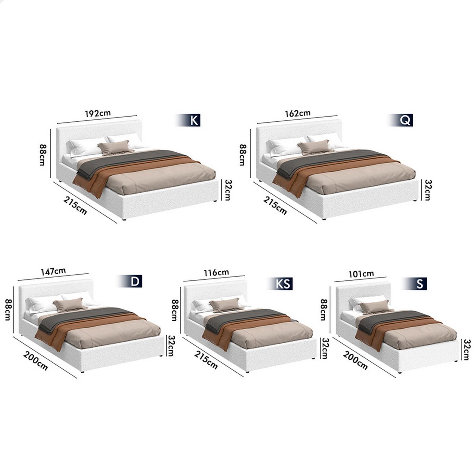 8 Alfordson Bed Frame King Single Gas Lift Storage Base Boucle Tricia - White, 8 of 10