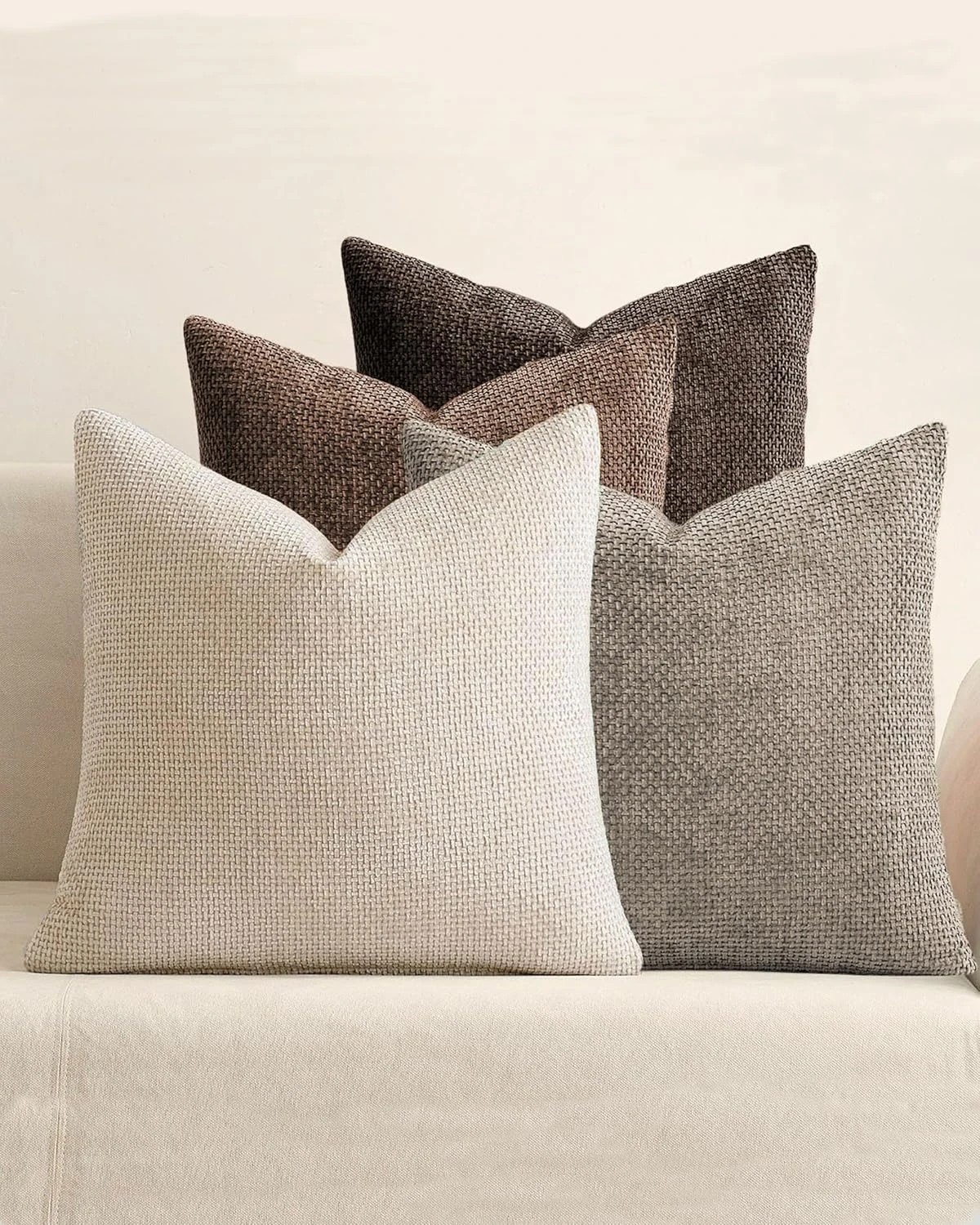 1 Gioia Casa 4-Pack Chenille Grid Cushion Covers 45cm x 45cm - Ash Brown, 1 of 3